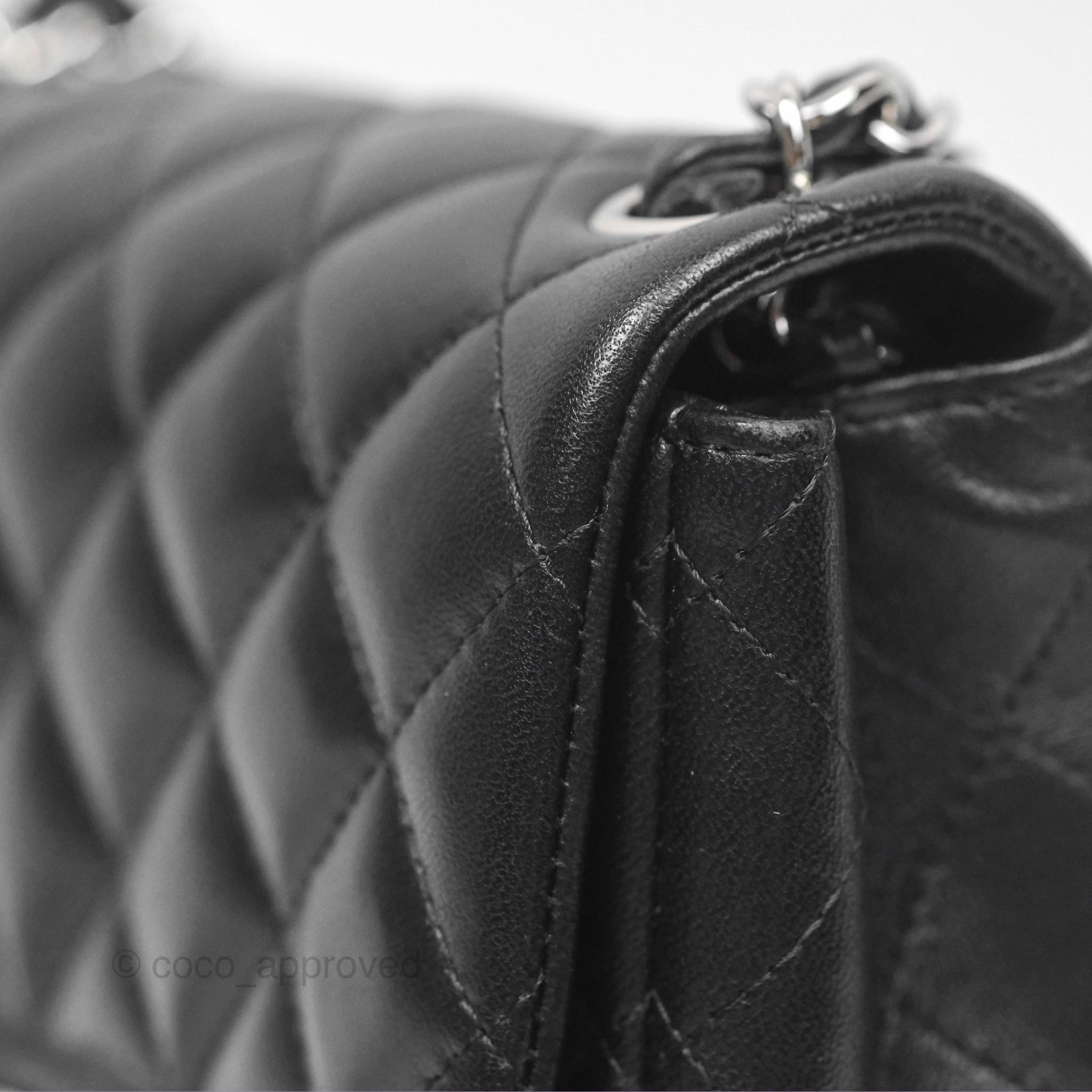 Chanel Mini Square Flap Quilted Black Lambskin Silver Hardware