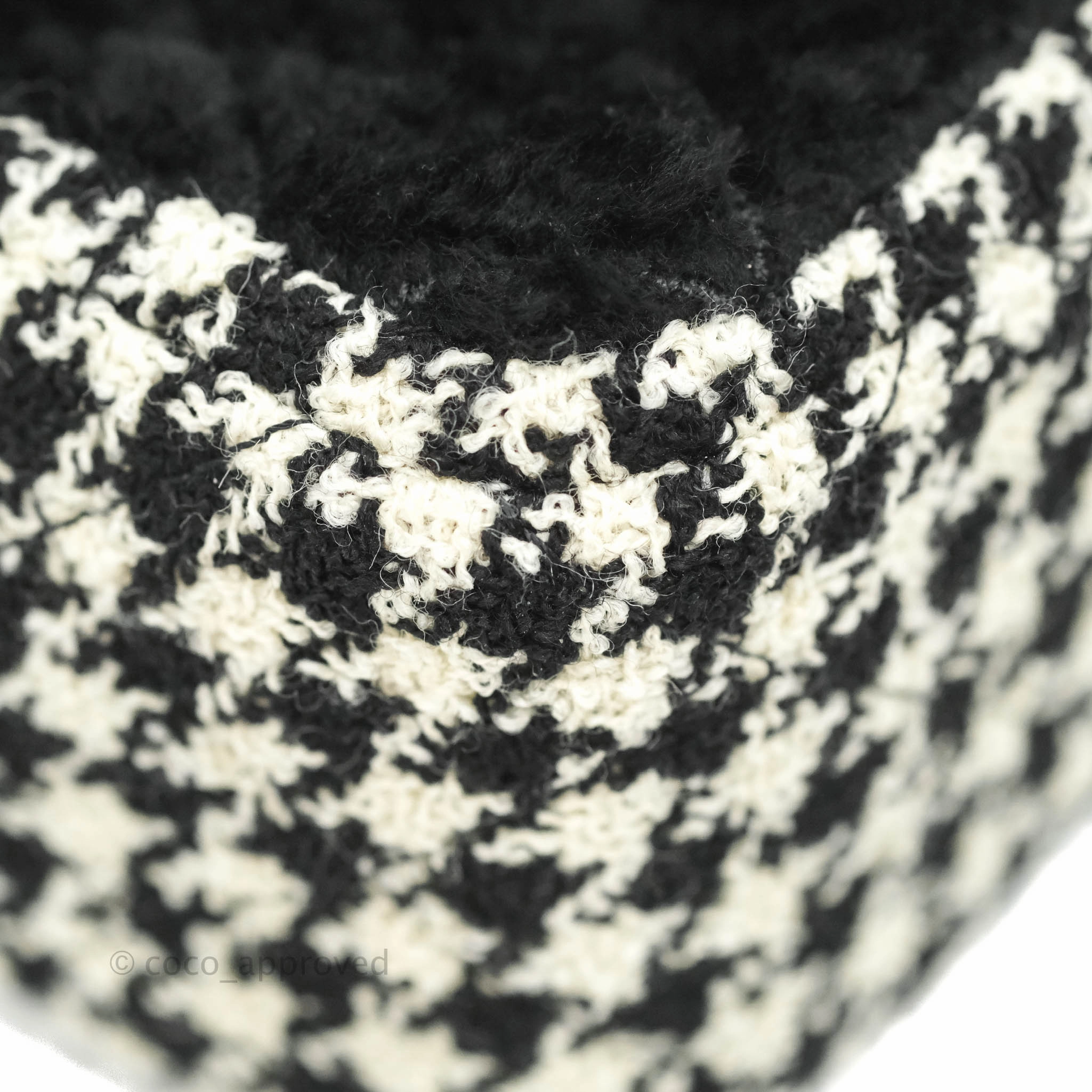Chanel Mini Square Flap Shearling & Tweed Black & White Aged Gold Hardware 20A