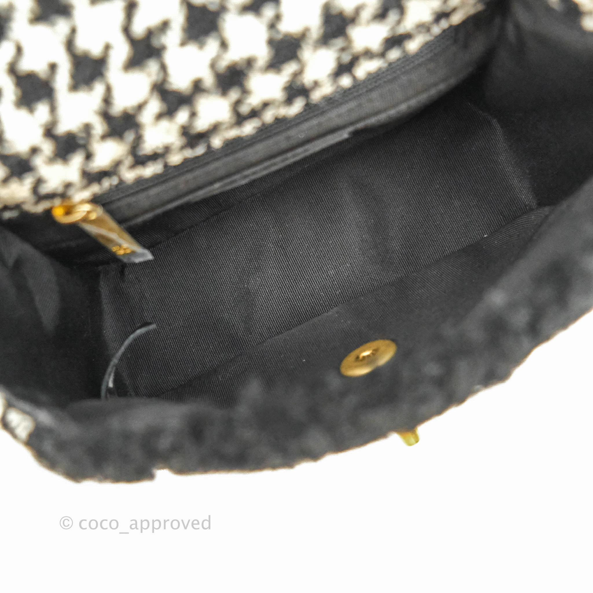 Chanel Mini Square Flap Shearling & Tweed Black & White Aged Gold Hardware 20A