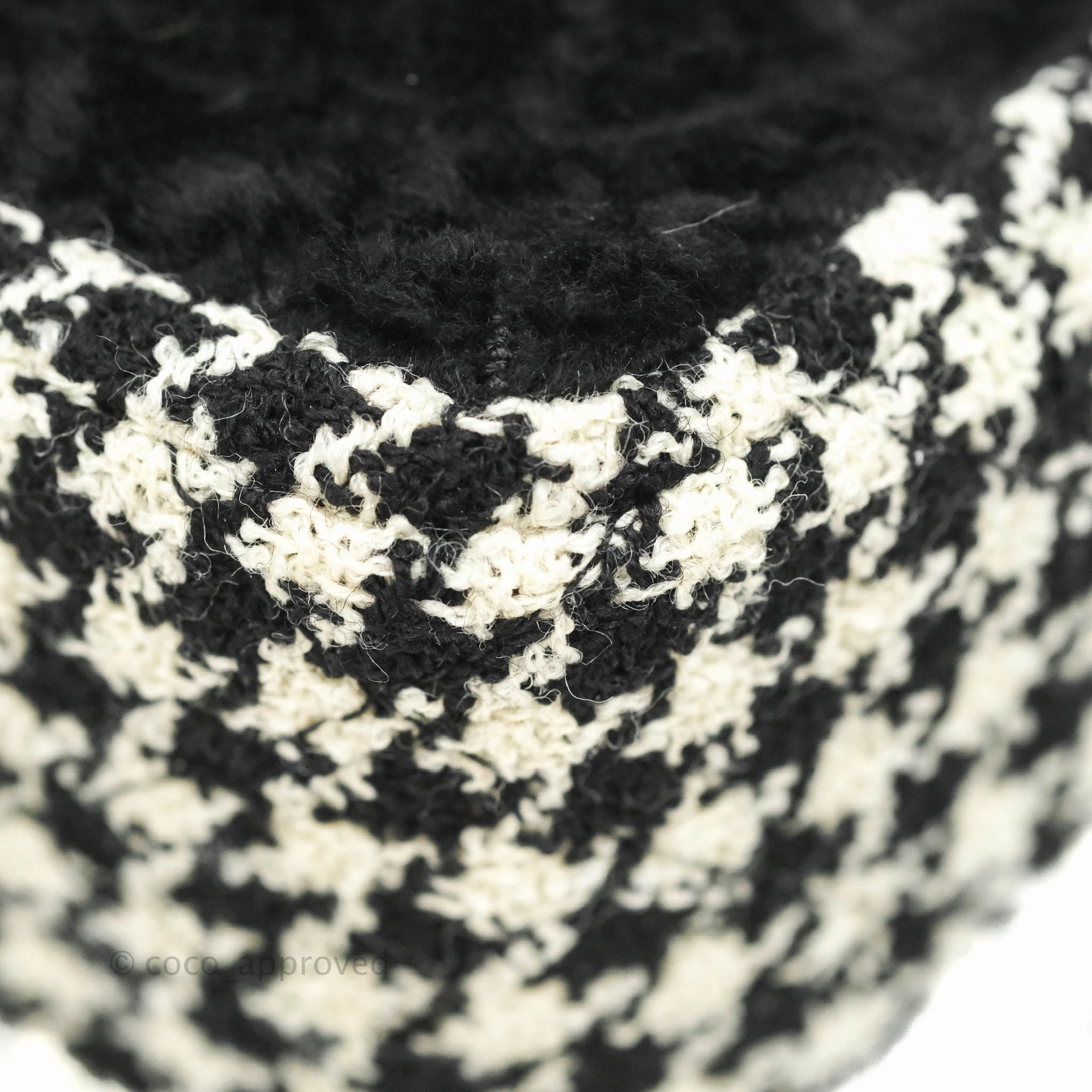 Chanel Mini Square Flap Shearling & Tweed Black & White Aged Gold Hardware 20A