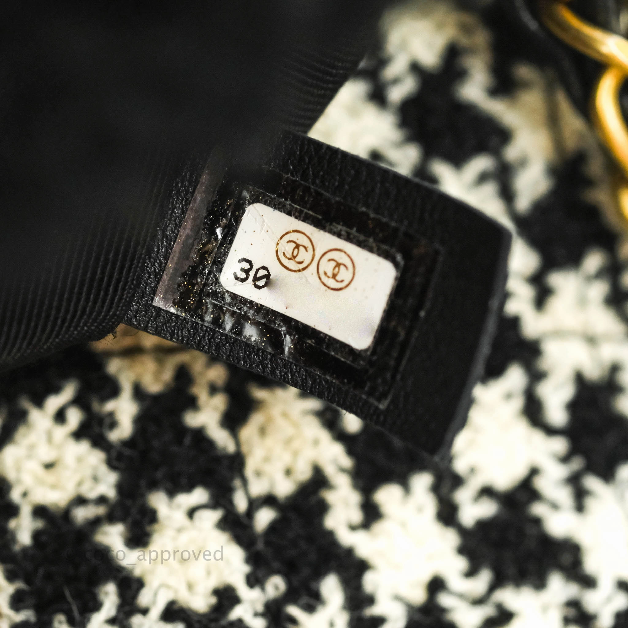 Chanel Mini Square Flap Shearling & Tweed Black & White Aged Gold Hardware 20A