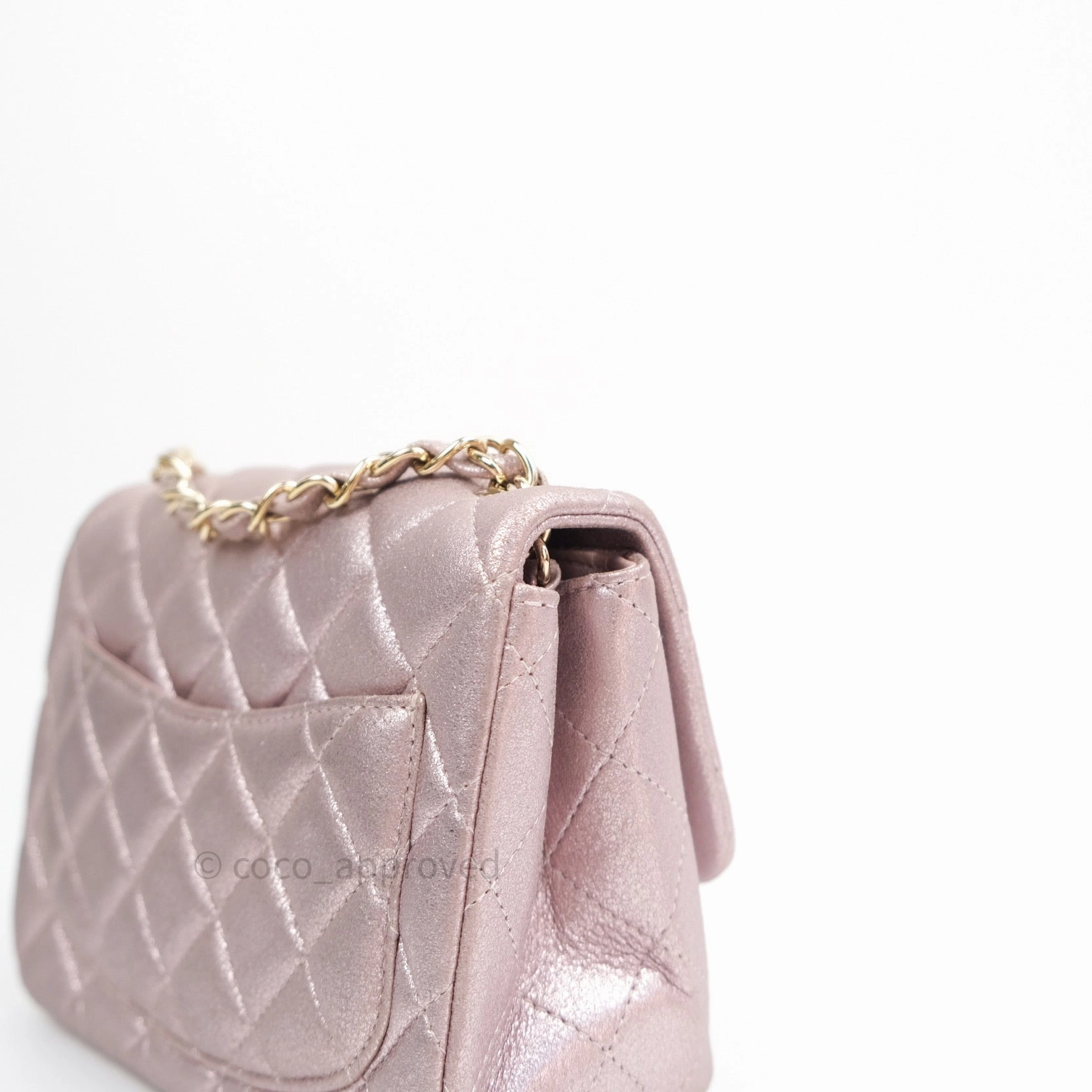 Chanel Mini Square Metallic Rose Gold Goatskin Gold Hardware 14B