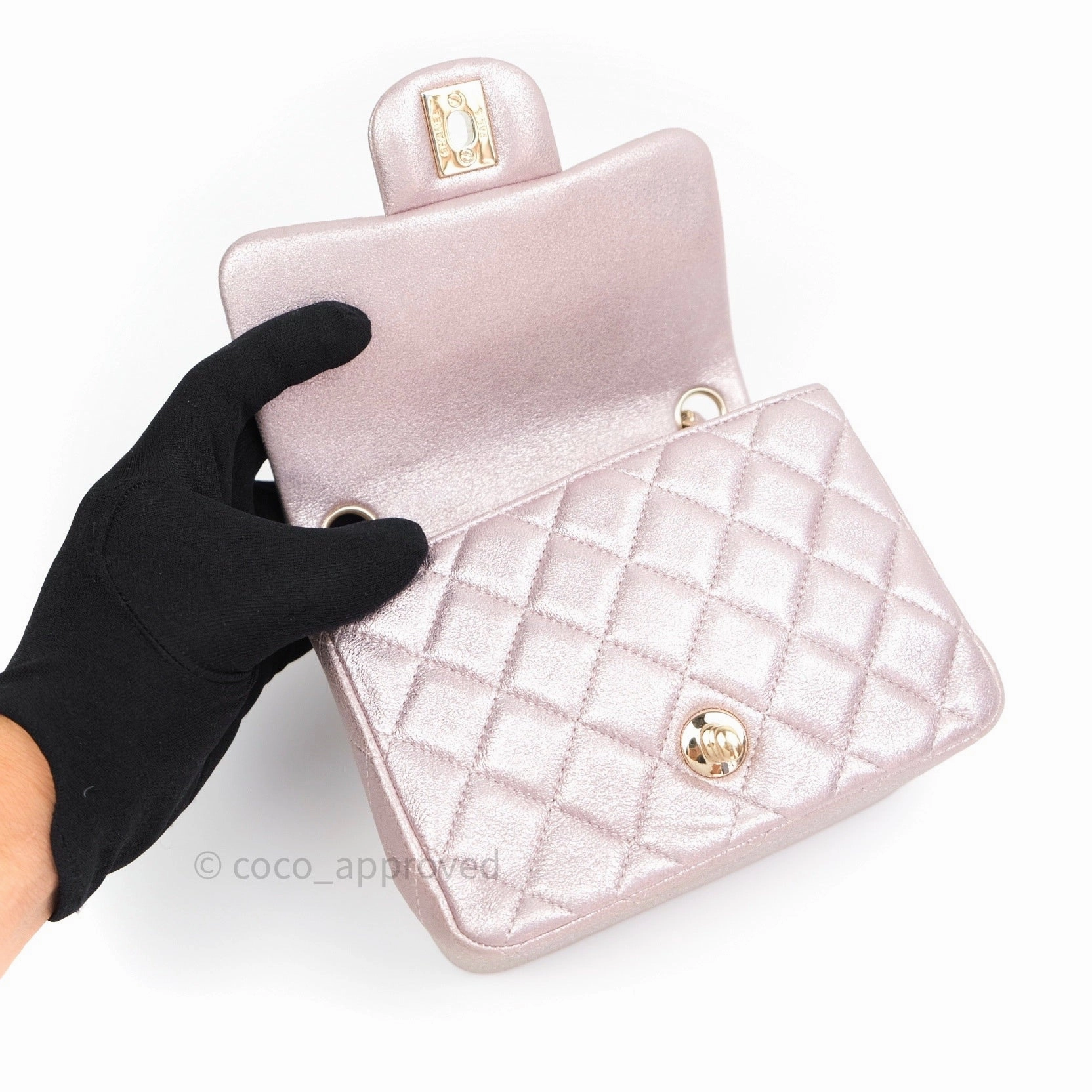 Chanel Mini Square Metallic Rose Gold Goatskin Gold Hardware 14B