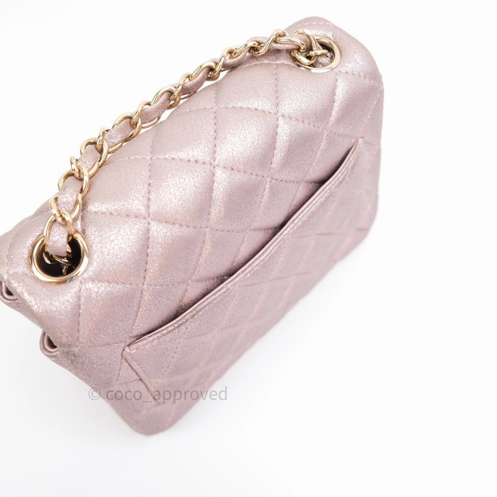 Chanel Mini Square Metallic Rose Gold Goatskin Gold Hardware 14B