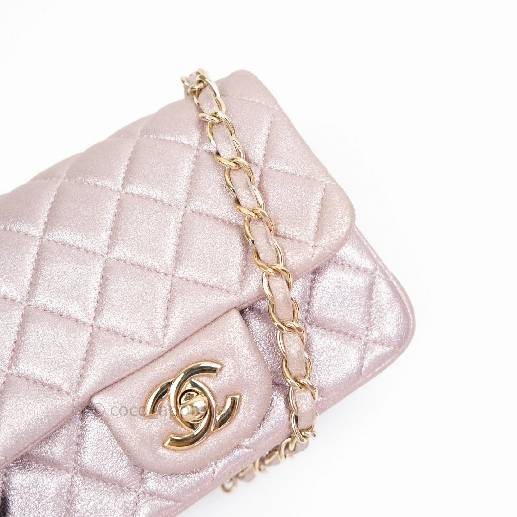 Chanel Mini Square Metallic Rose Gold Goatskin Gold Hardware 14B