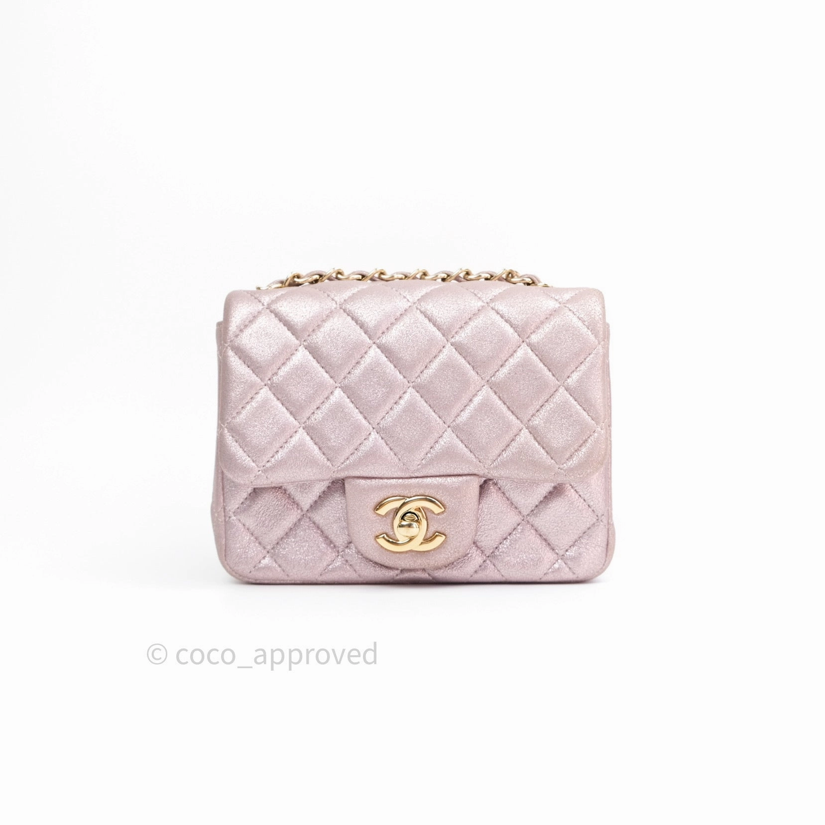 Chanel Mini Square Metallic Rose Gold Goatskin Gold Hardware 14B