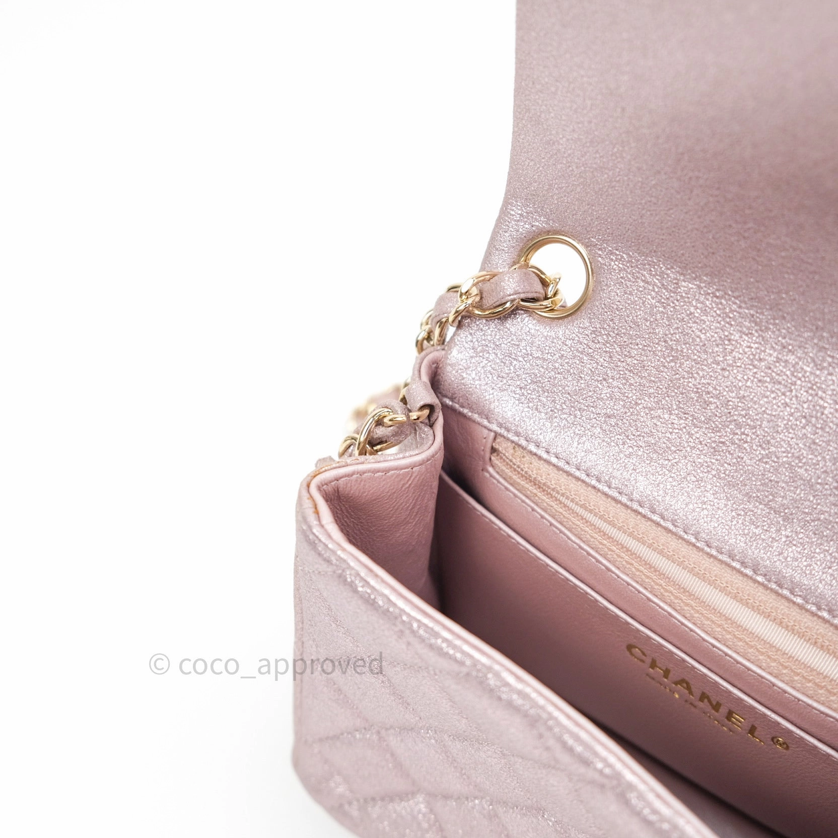 Chanel Mini Square Metallic Rose Gold Goatskin Gold Hardware 14B