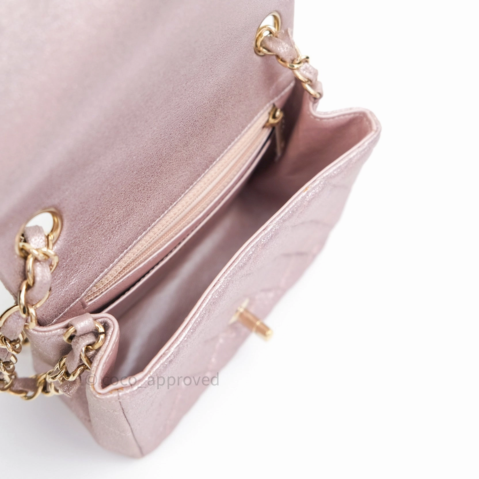 Chanel Mini Square Metallic Rose Gold Goatskin Gold Hardware 14B