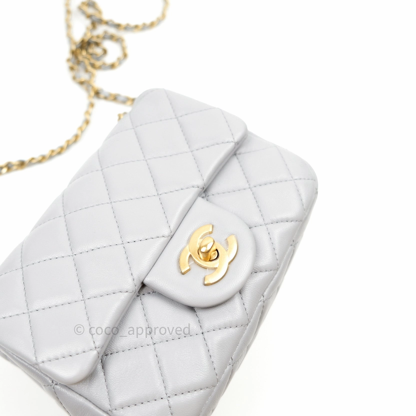 Chanel Mini Square Pearl Crush Quilted Grey Lambskin Gold Hardware