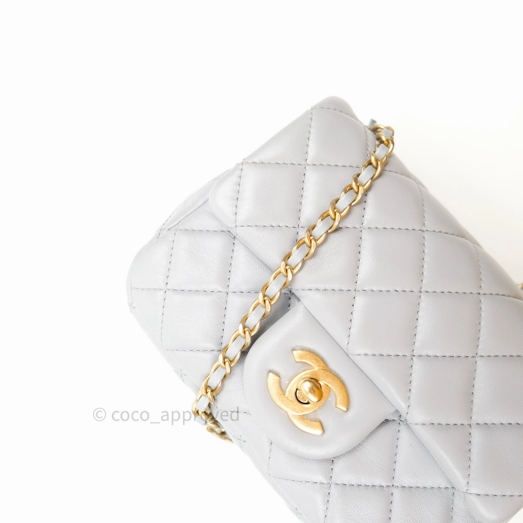 Chanel Mini Square Pearl Crush Quilted Grey Lambskin Gold Hardware