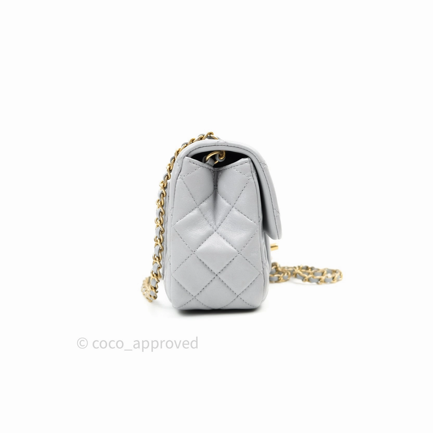 Chanel Mini Square Pearl Crush Quilted Grey Lambskin Gold Hardware