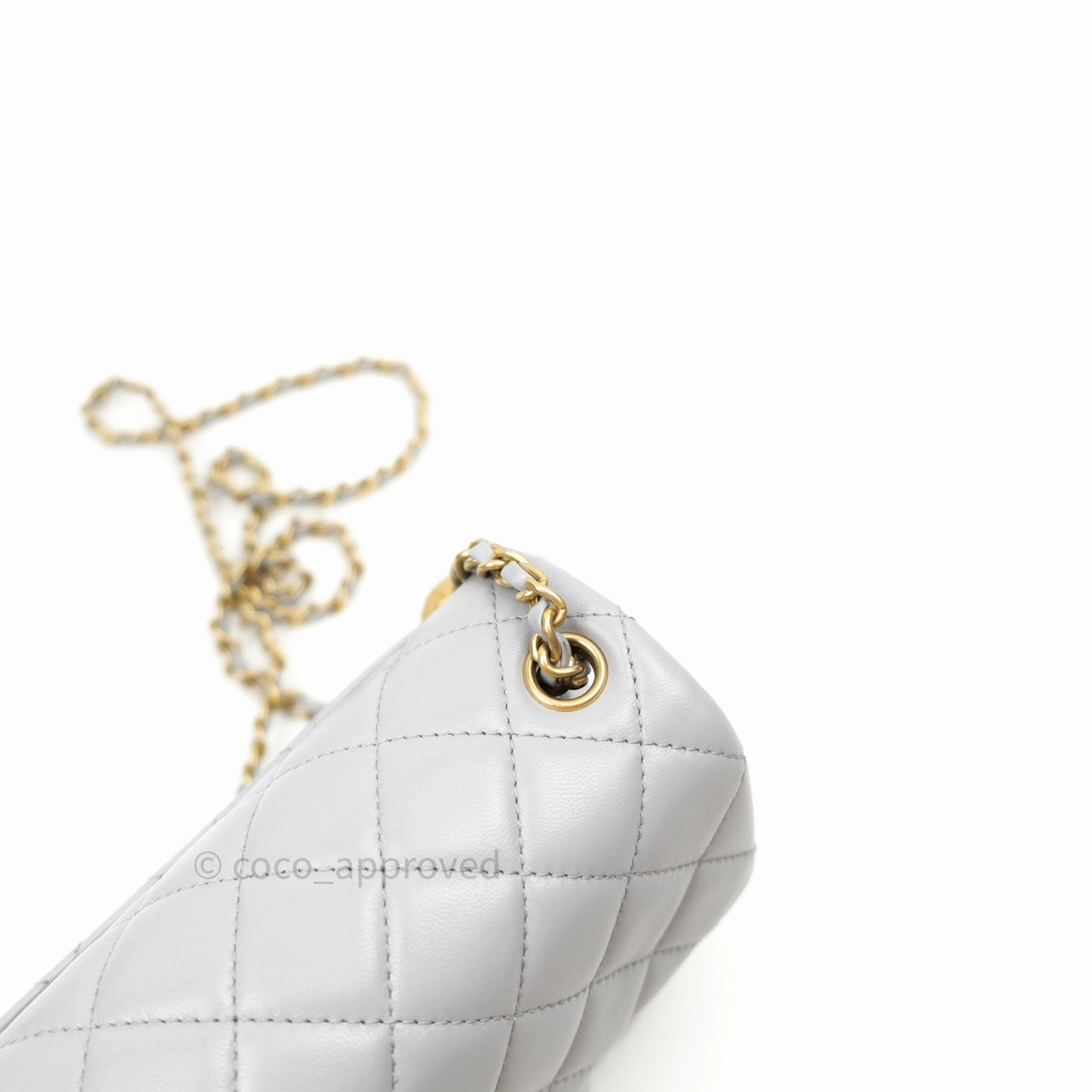 Chanel Mini Square Pearl Crush Quilted Grey Lambskin Gold Hardware