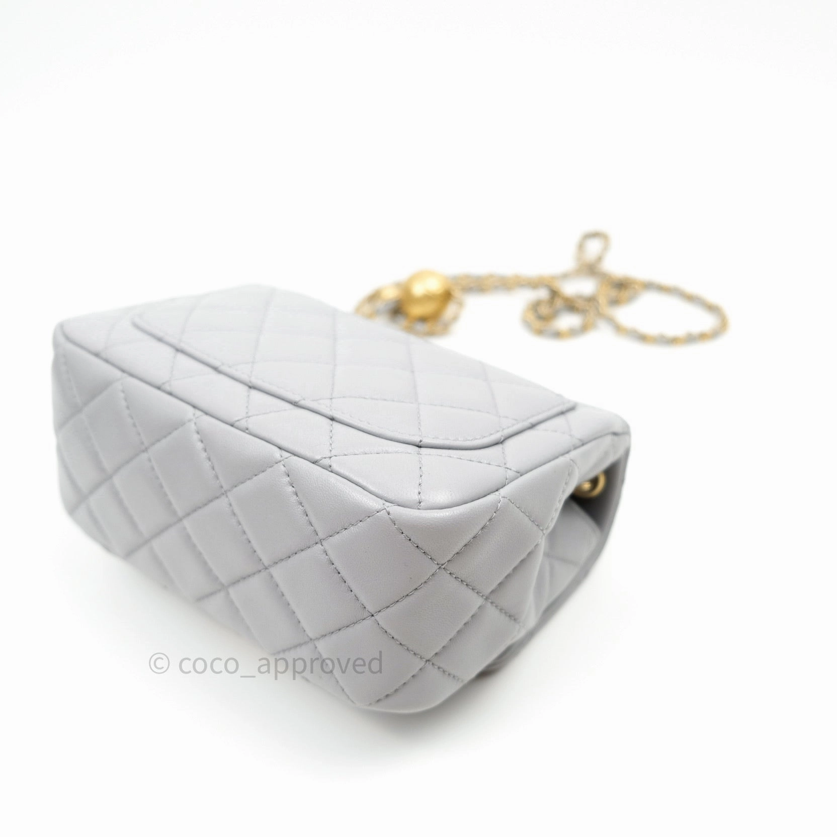 Chanel Mini Square Pearl Crush Quilted Grey Lambskin Gold Hardware