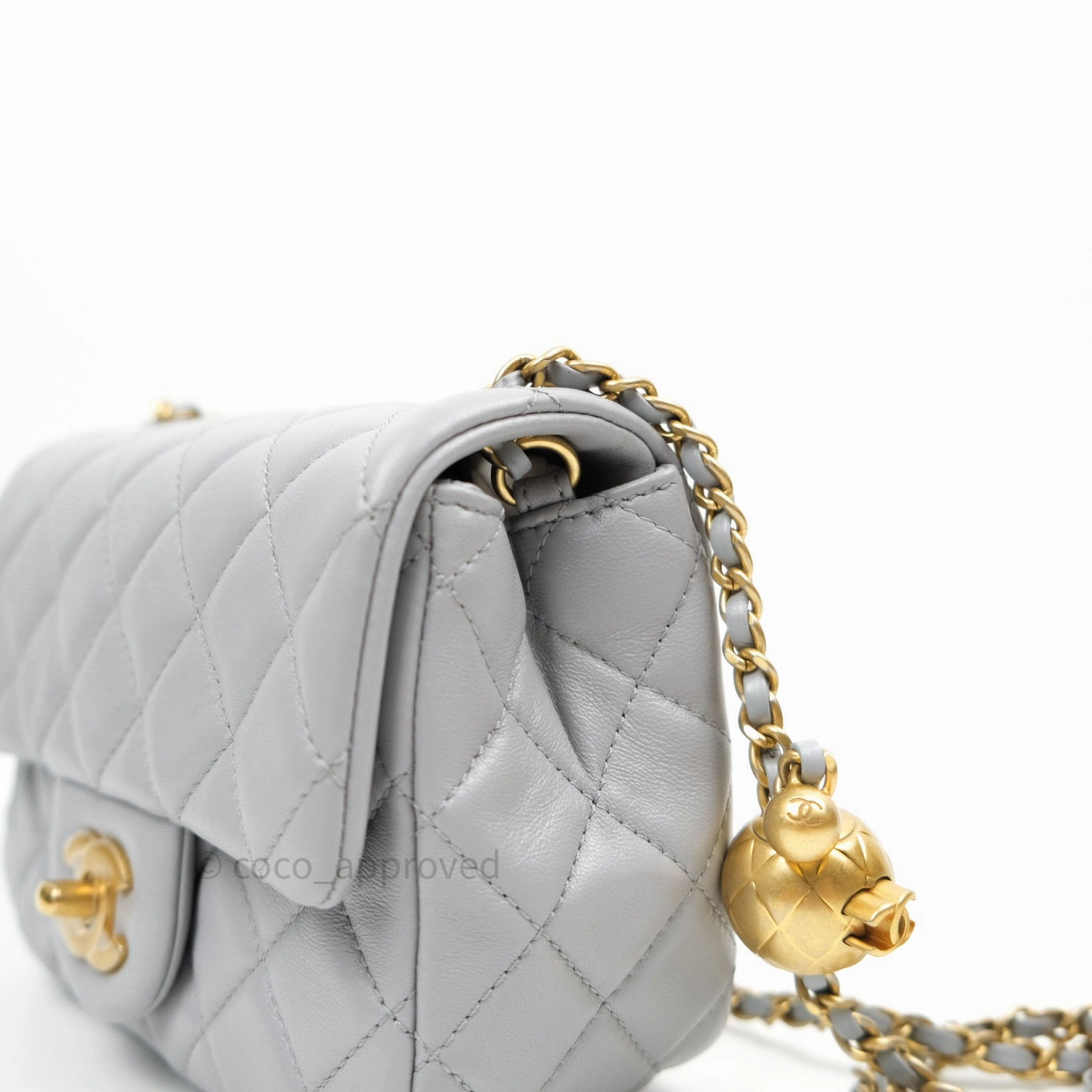Chanel Mini Square Pearl Crush Quilted Grey Lambskin Gold Hardware
