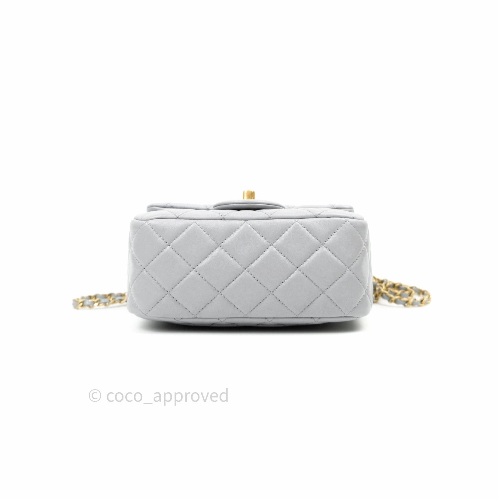 Chanel Mini Square Pearl Crush Quilted Grey Lambskin Gold Hardware