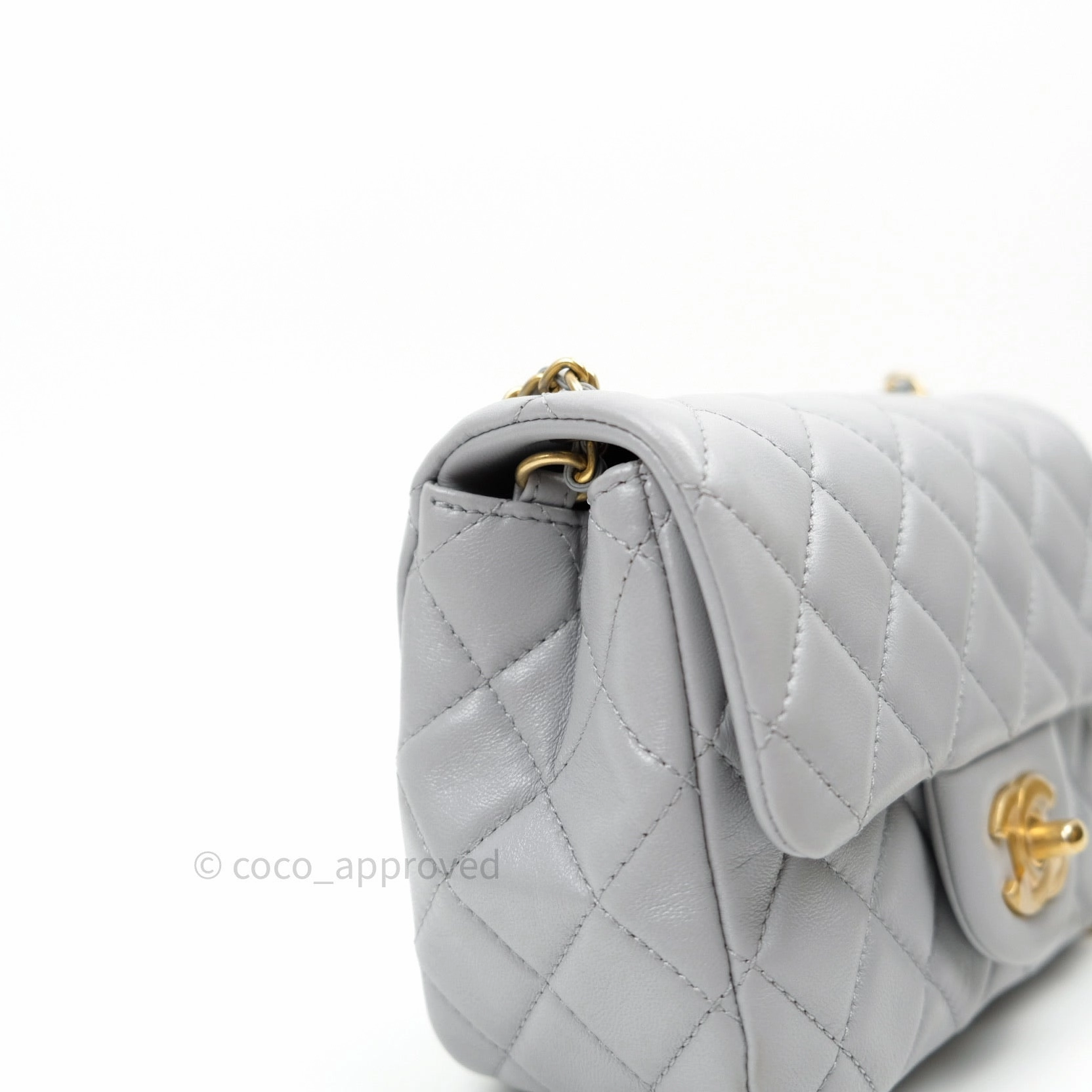 Chanel Mini Square Pearl Crush Quilted Grey Lambskin Gold Hardware