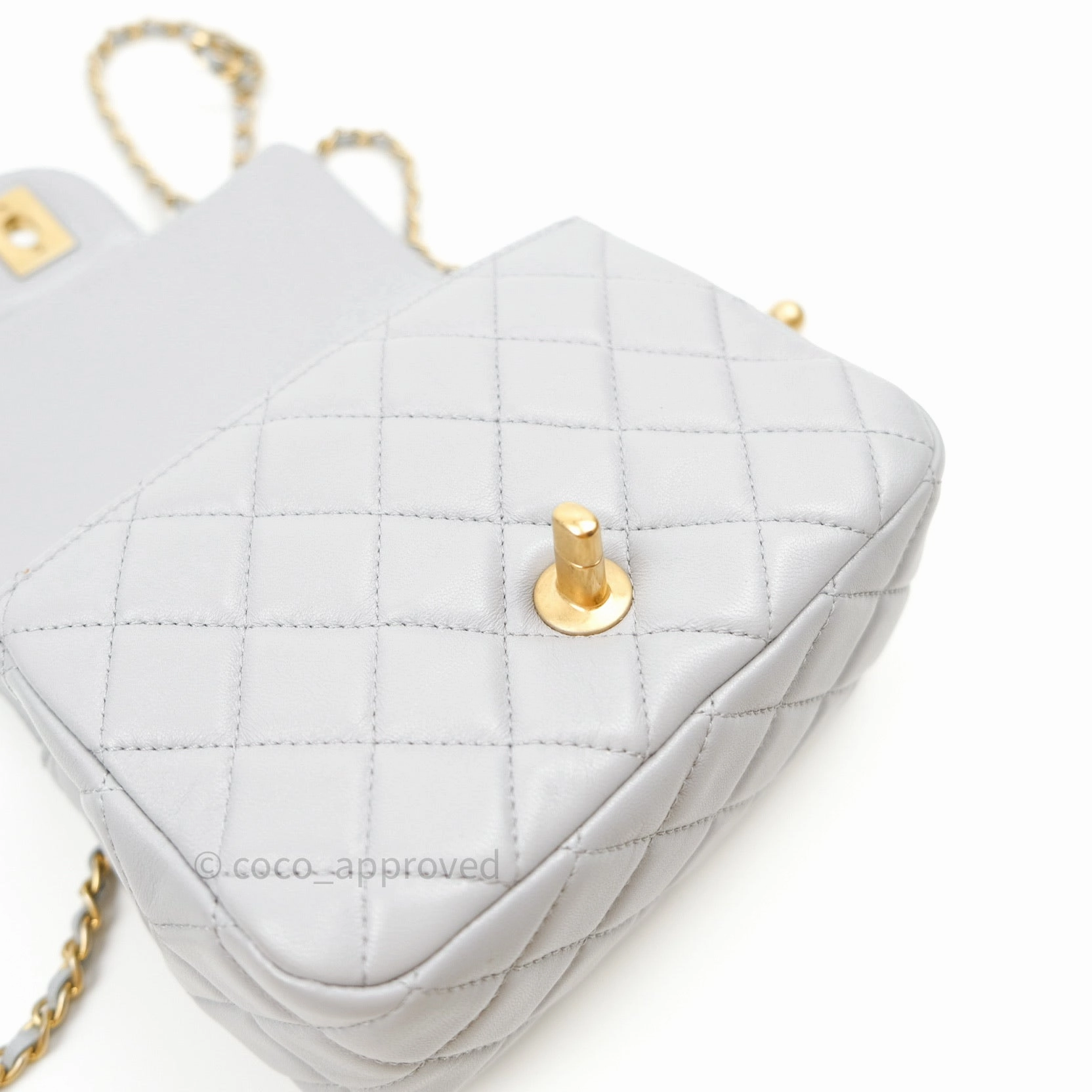 Chanel Mini Square Pearl Crush Quilted Grey Lambskin Gold Hardware