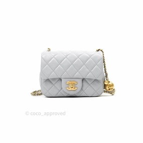 Chanel Mini Square Pearl Crush Quilted Grey Lambskin Gold Hardware