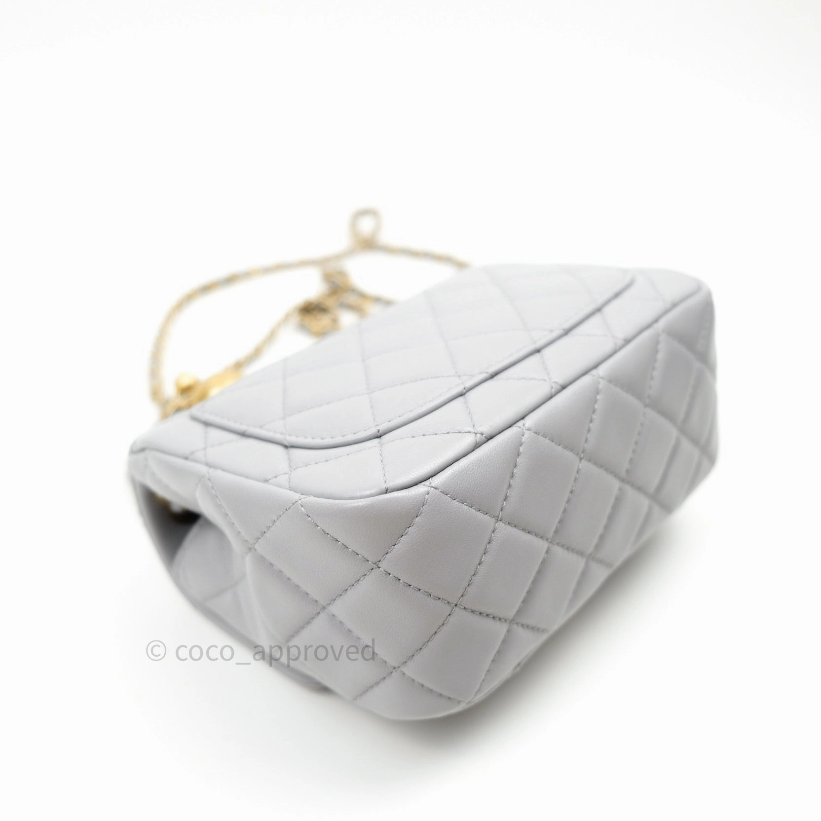 Chanel Mini Square Pearl Crush Quilted Grey Lambskin Gold Hardware