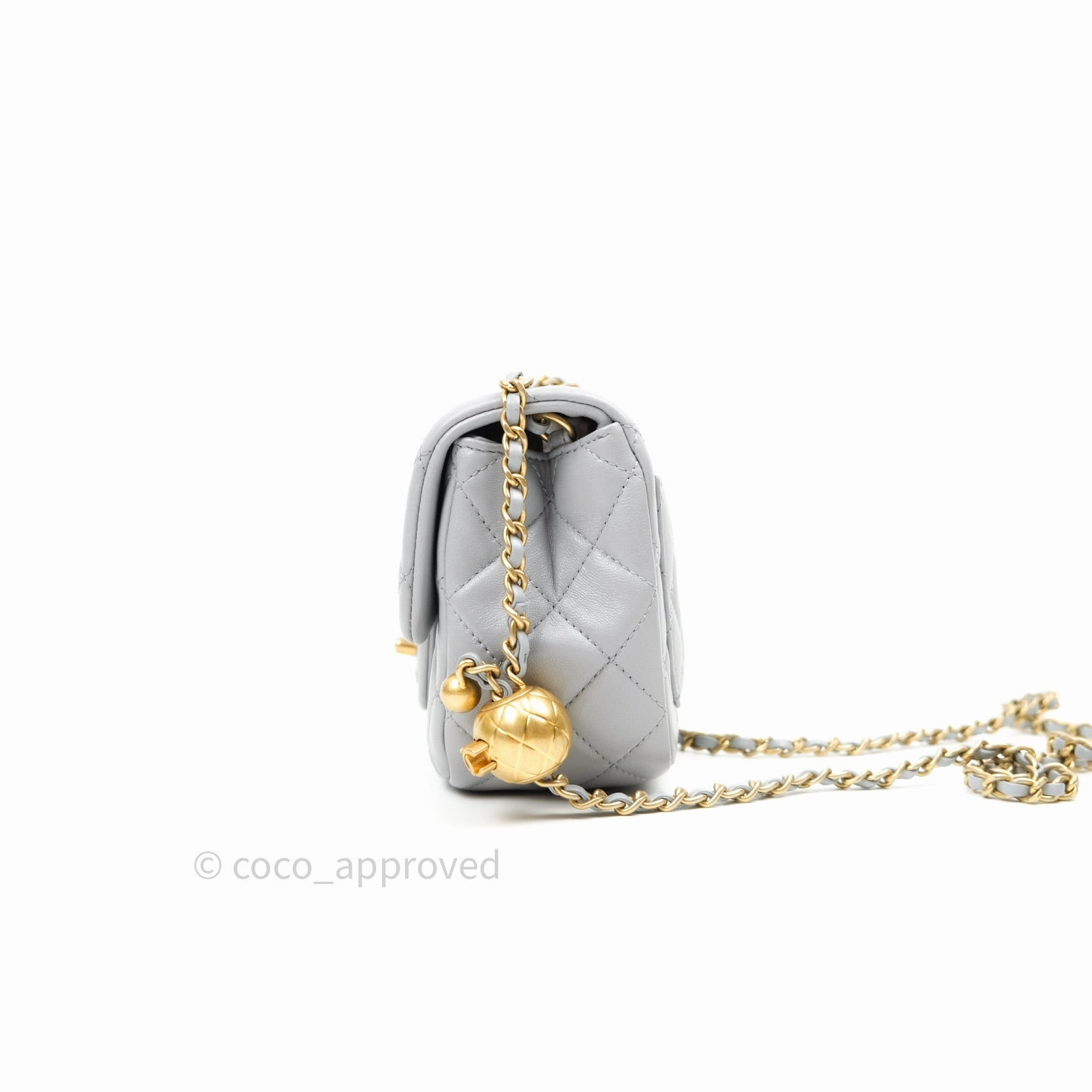 Chanel Mini Square Pearl Crush Quilted Grey Lambskin Gold Hardware