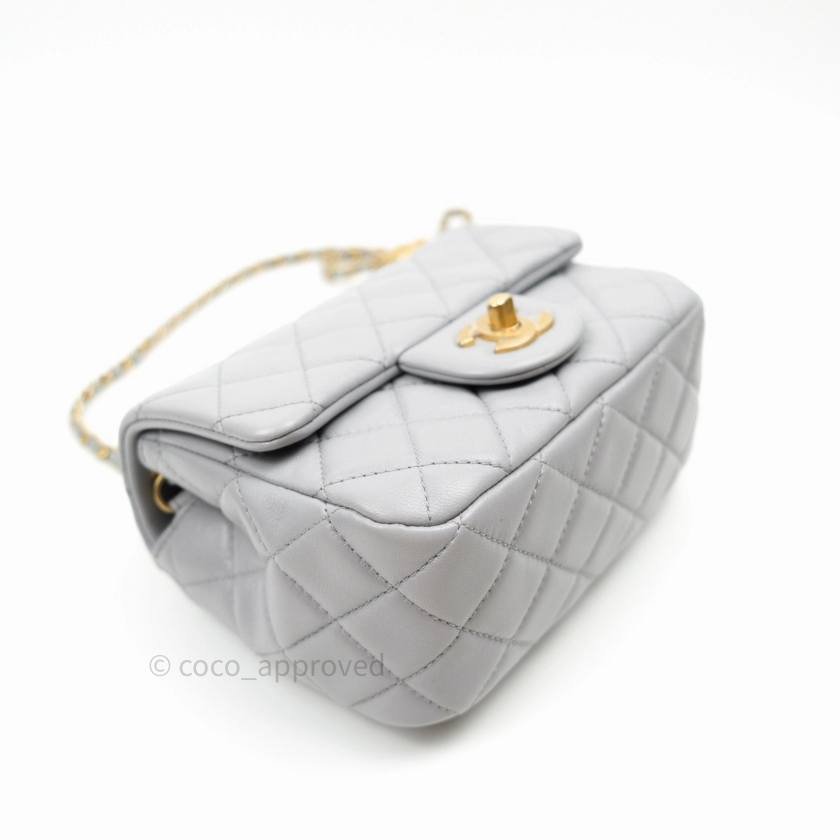 Chanel Mini Square Pearl Crush Quilted Grey Lambskin Gold Hardware