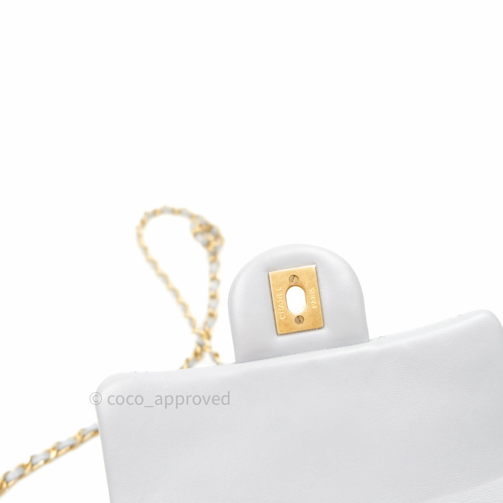 Chanel Mini Square Pearl Crush Quilted Grey Lambskin Gold Hardware