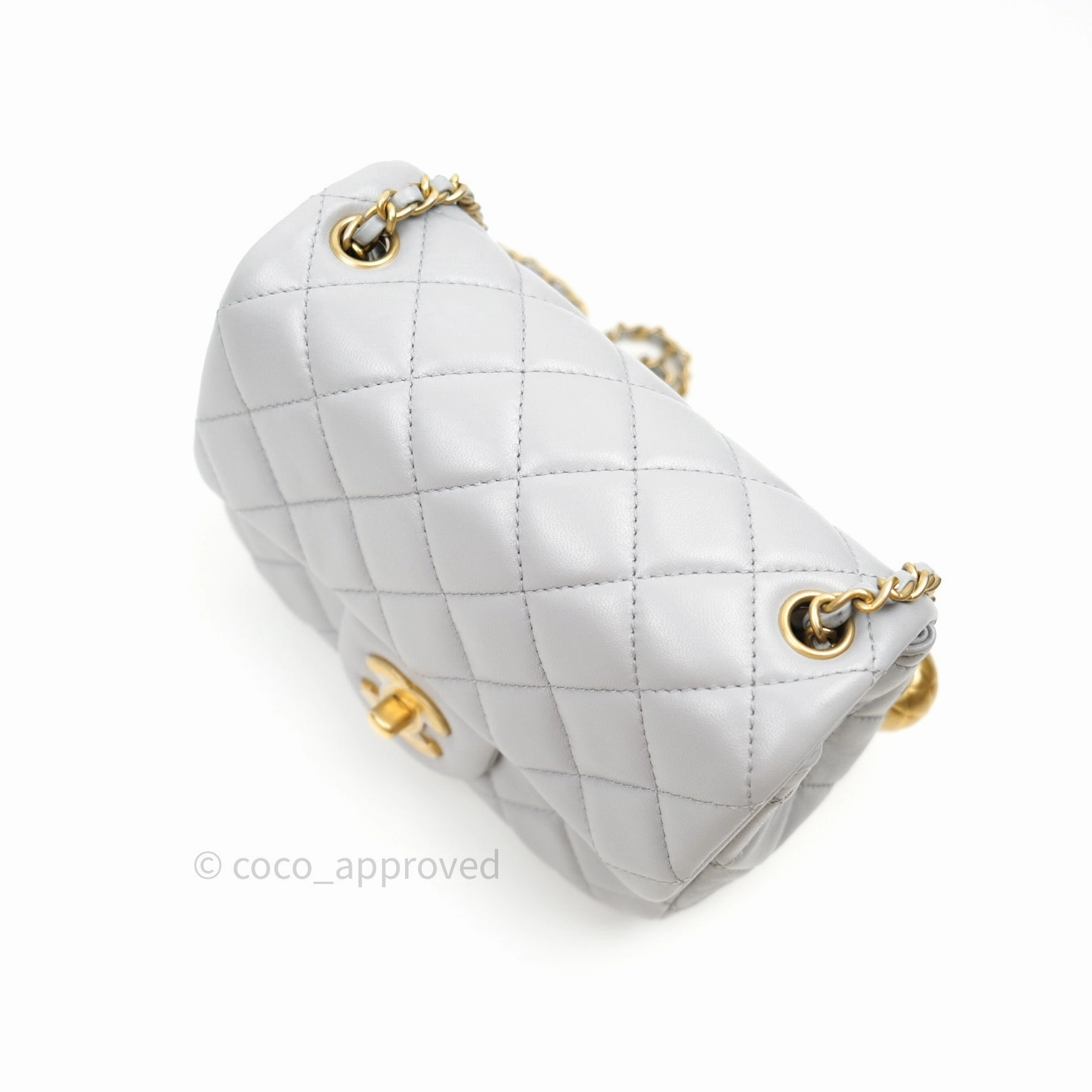 Chanel Mini Square Pearl Crush Quilted Grey Lambskin Gold Hardware