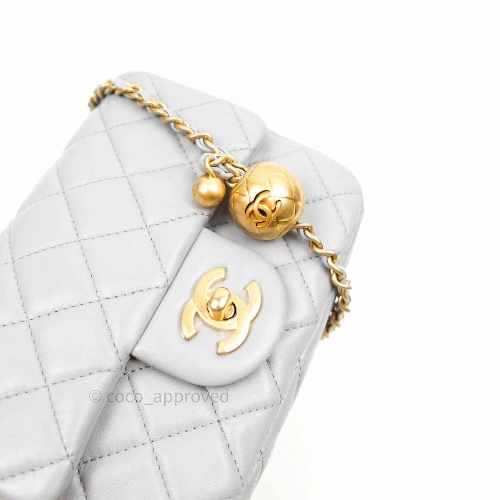 Chanel Mini Square Pearl Crush Quilted Grey Lambskin Gold Hardware