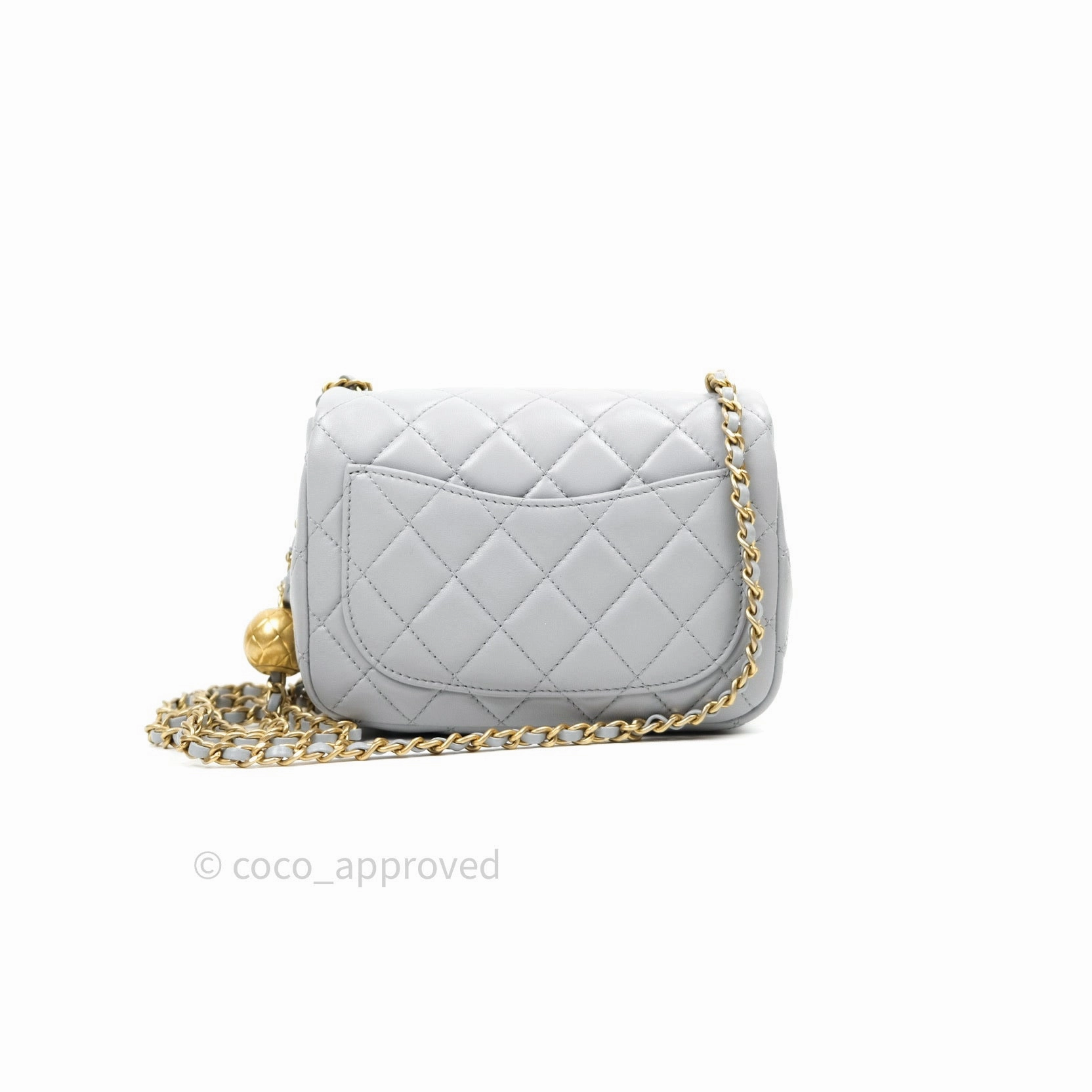 Chanel Mini Square Pearl Crush Quilted Grey Lambskin Gold Hardware