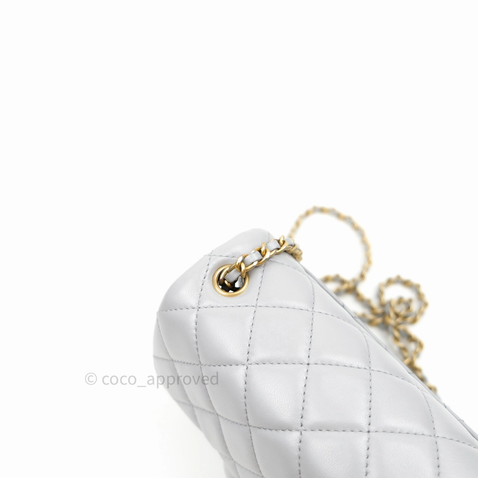 Chanel Mini Square Pearl Crush Quilted Grey Lambskin Gold Hardware