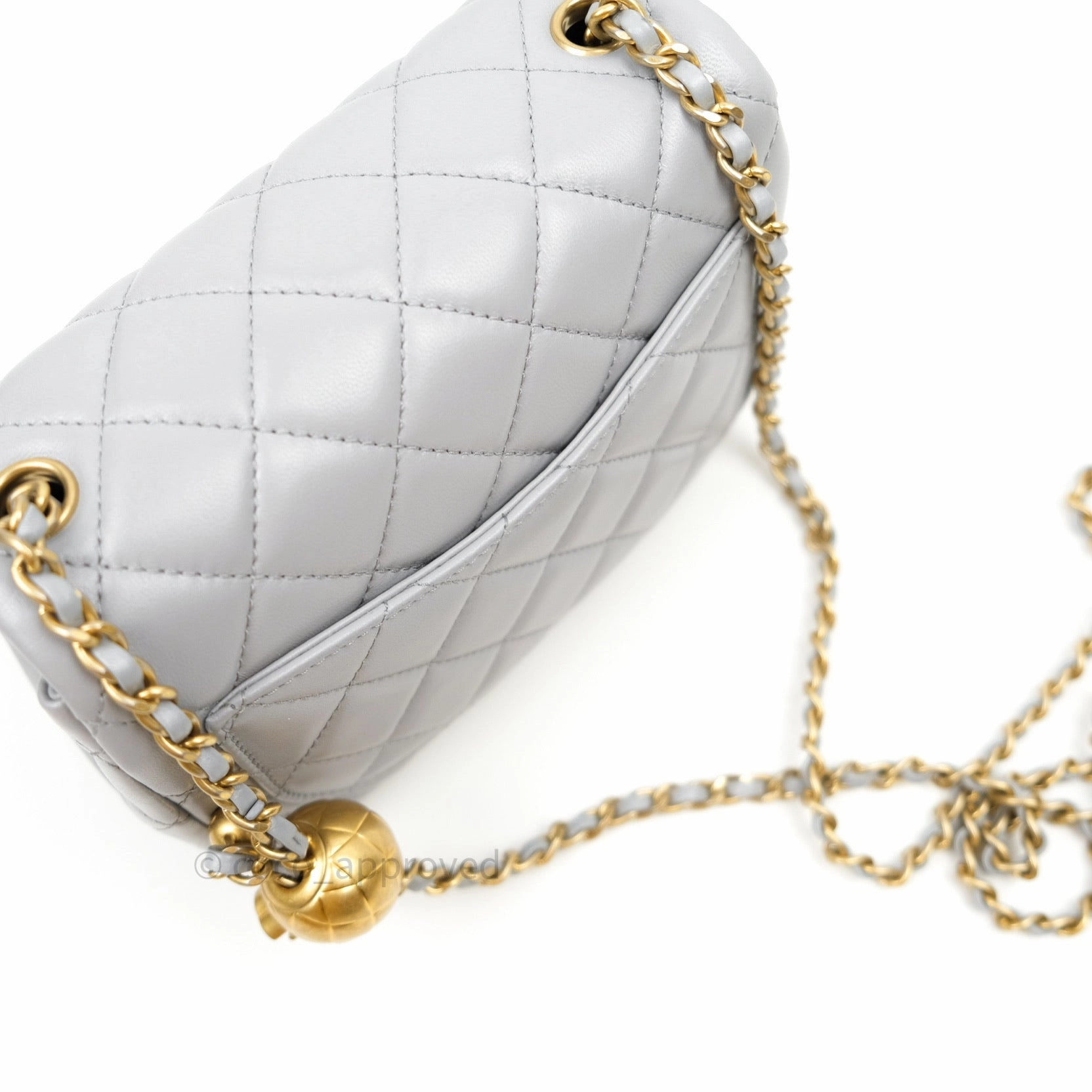 Chanel Mini Square Pearl Crush Quilted Grey Lambskin Gold Hardware