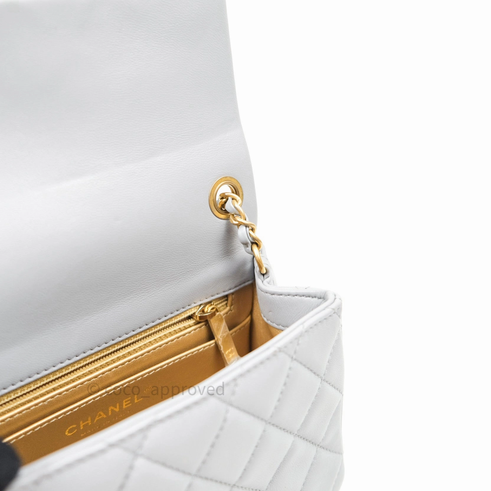 Chanel Mini Square Pearl Crush Quilted Grey Lambskin Gold Hardware