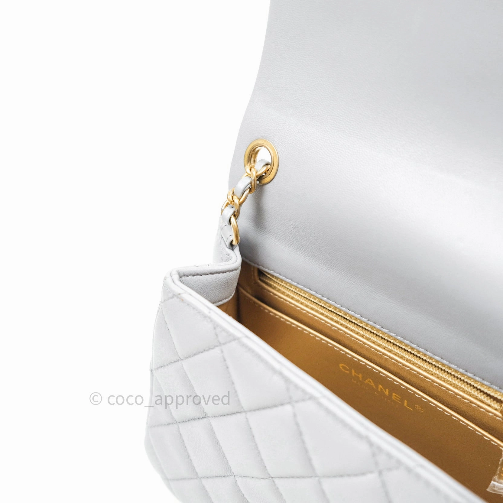 Chanel Mini Square Pearl Crush Quilted Grey Lambskin Gold Hardware