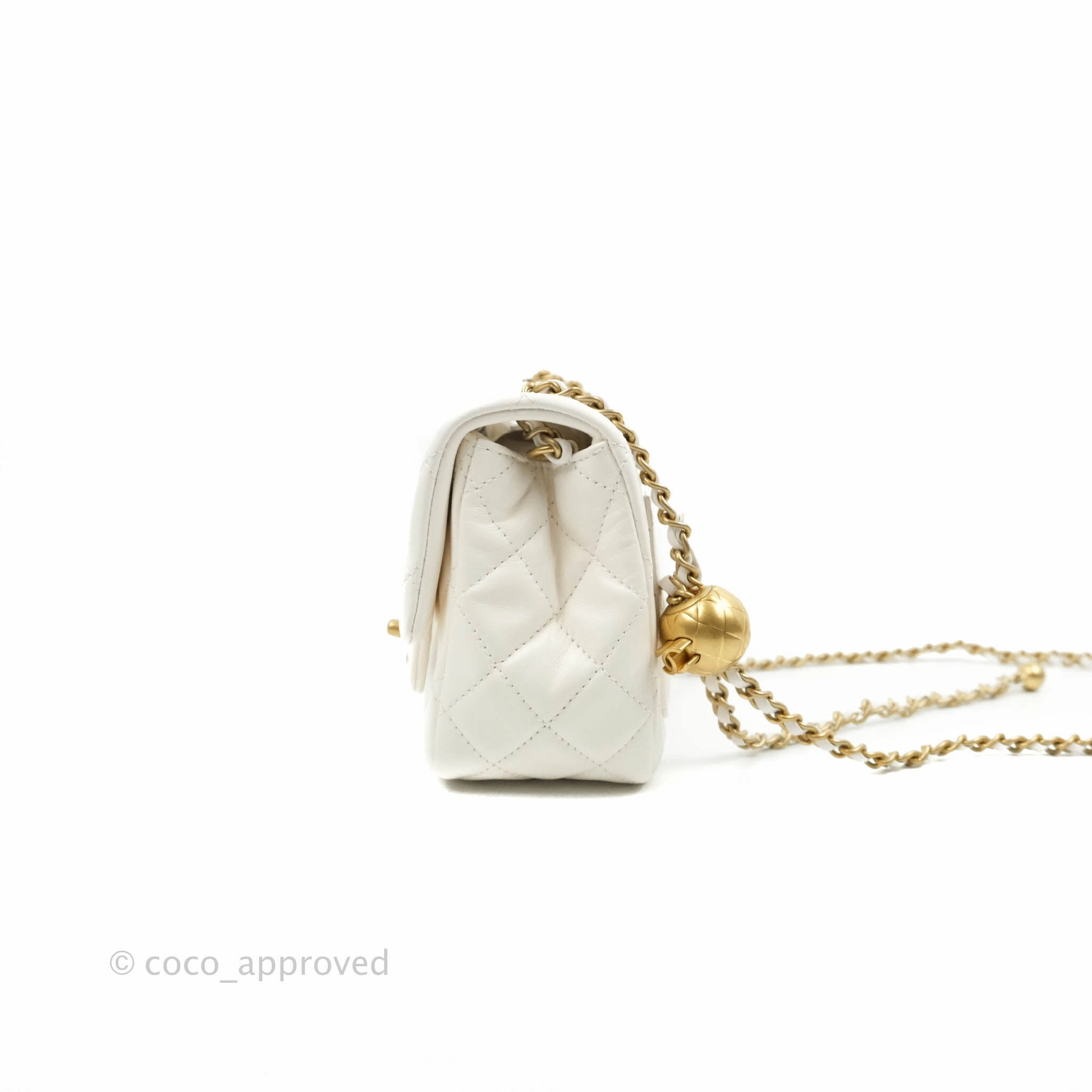 Chanel Mini Square Pearl Crush Quilted White Lambskin Gold Hardware