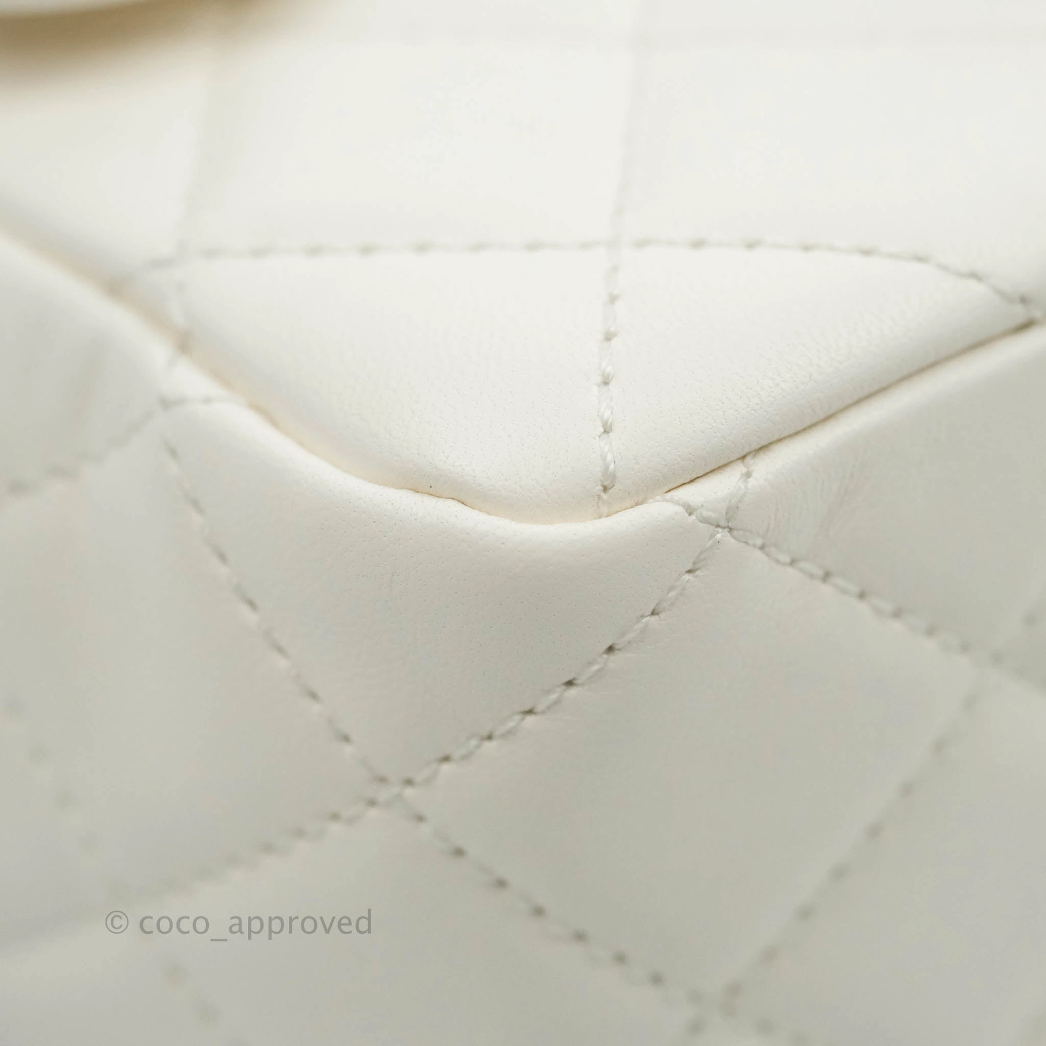 Chanel Mini Square Pearl Crush Quilted White Lambskin Gold Hardware