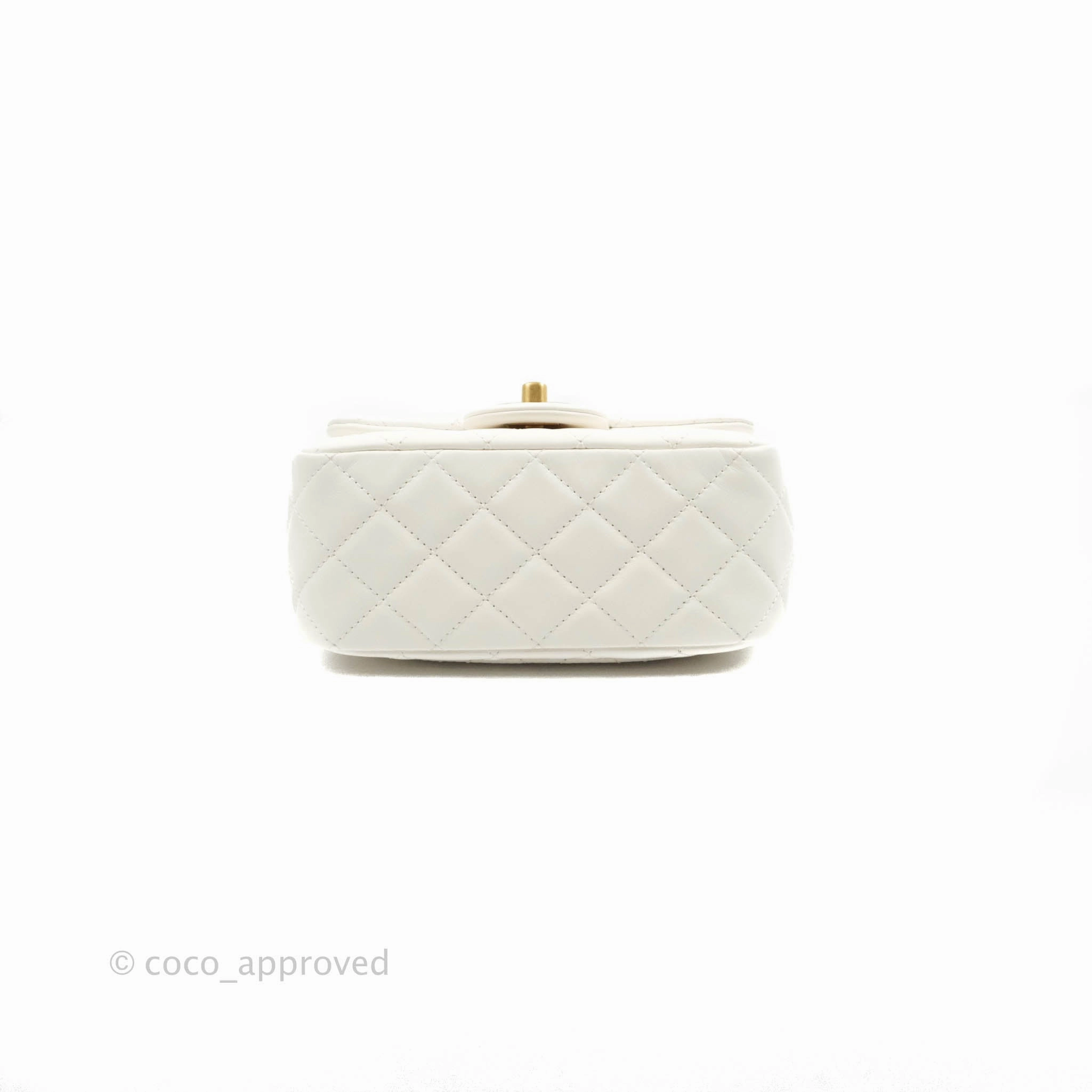 Chanel Mini Square Pearl Crush Quilted White Lambskin Gold Hardware