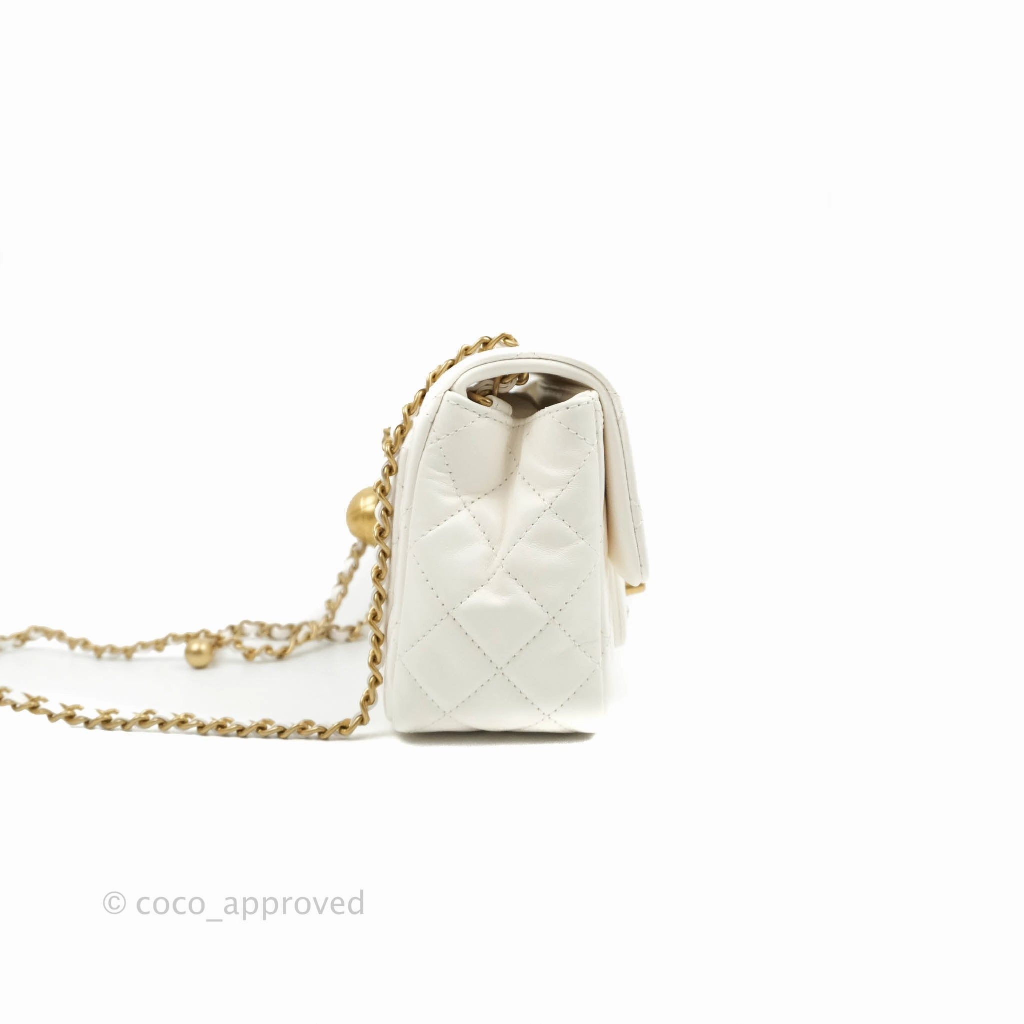 Chanel Mini Square Pearl Crush Quilted White Lambskin Gold Hardware