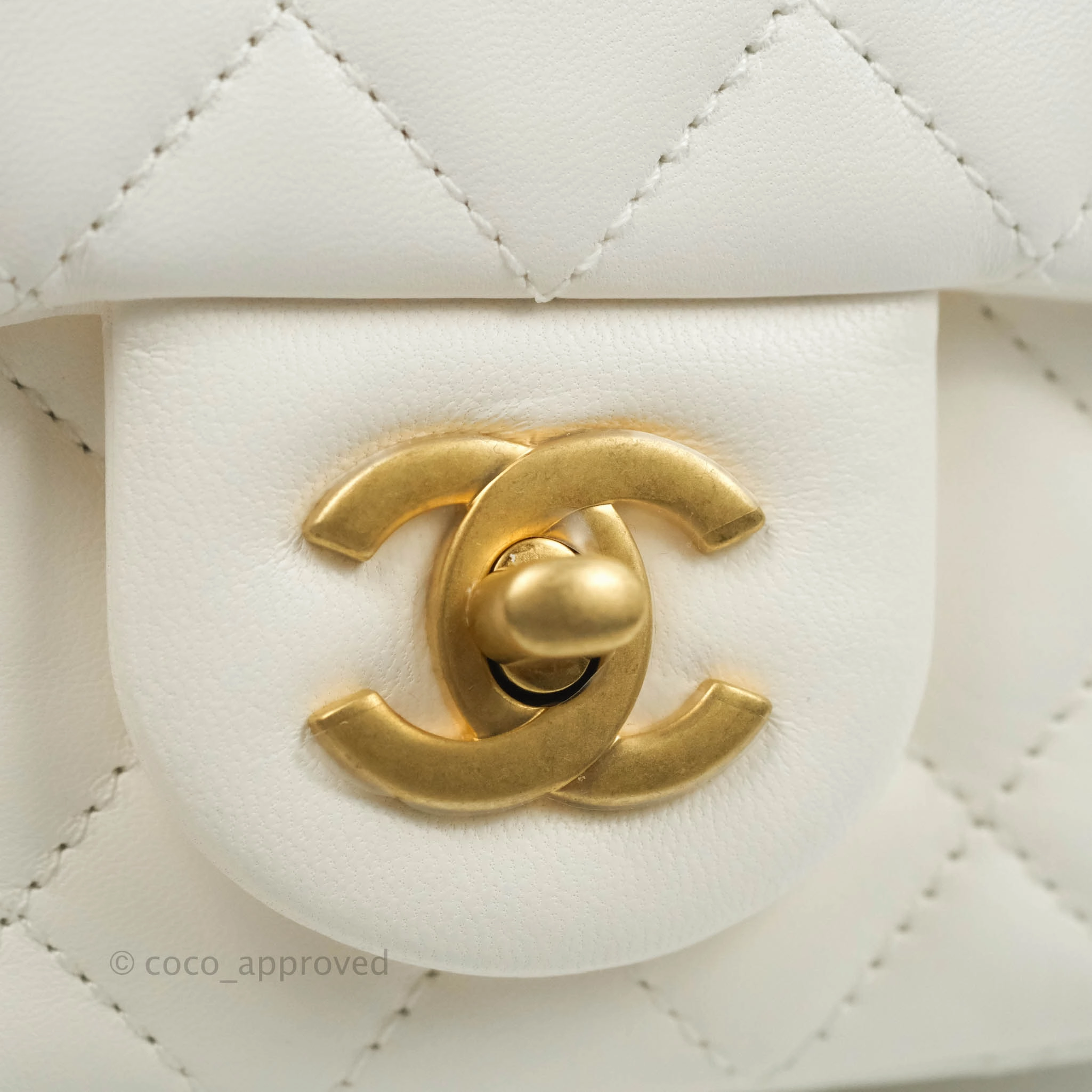 Chanel Mini Square Pearl Crush Quilted White Lambskin Gold Hardware