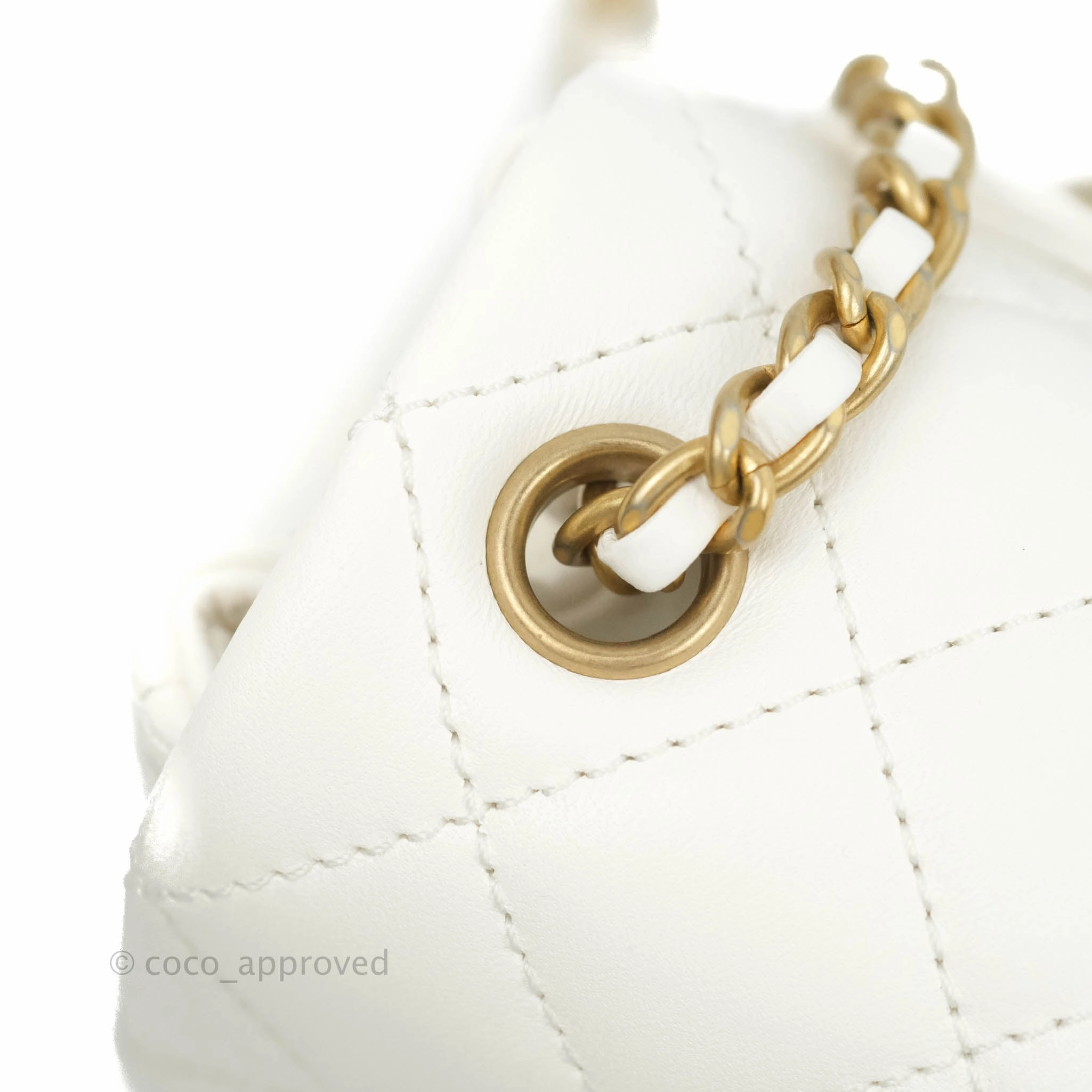 Chanel Mini Square Pearl Crush Quilted White Lambskin Gold Hardware