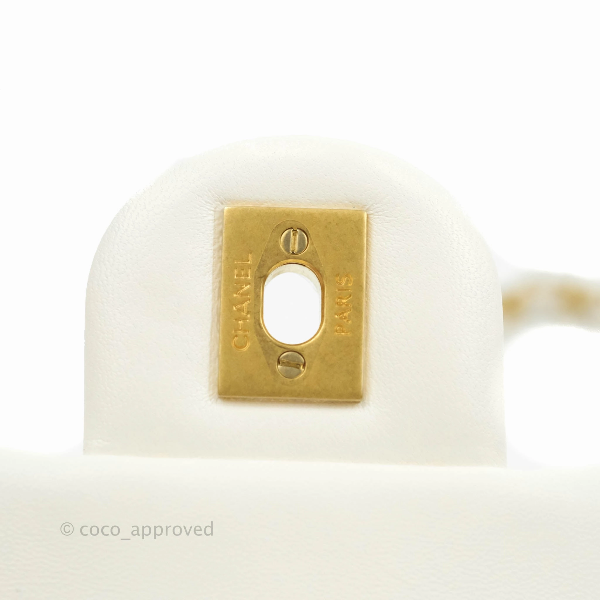 Chanel Mini Square Pearl Crush Quilted White Lambskin Gold Hardware