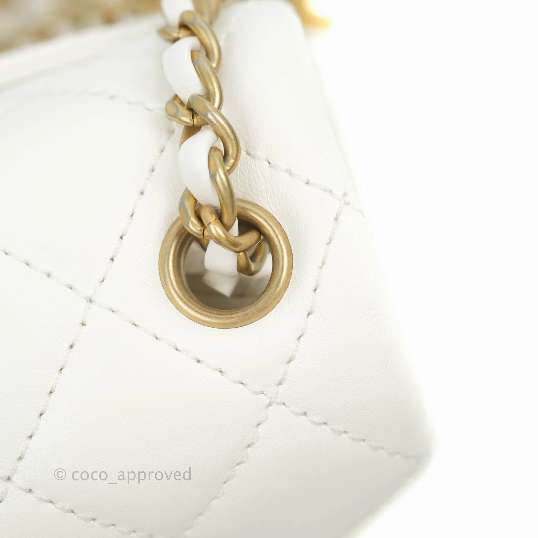 Chanel Mini Square Pearl Crush Quilted White Lambskin Gold Hardware