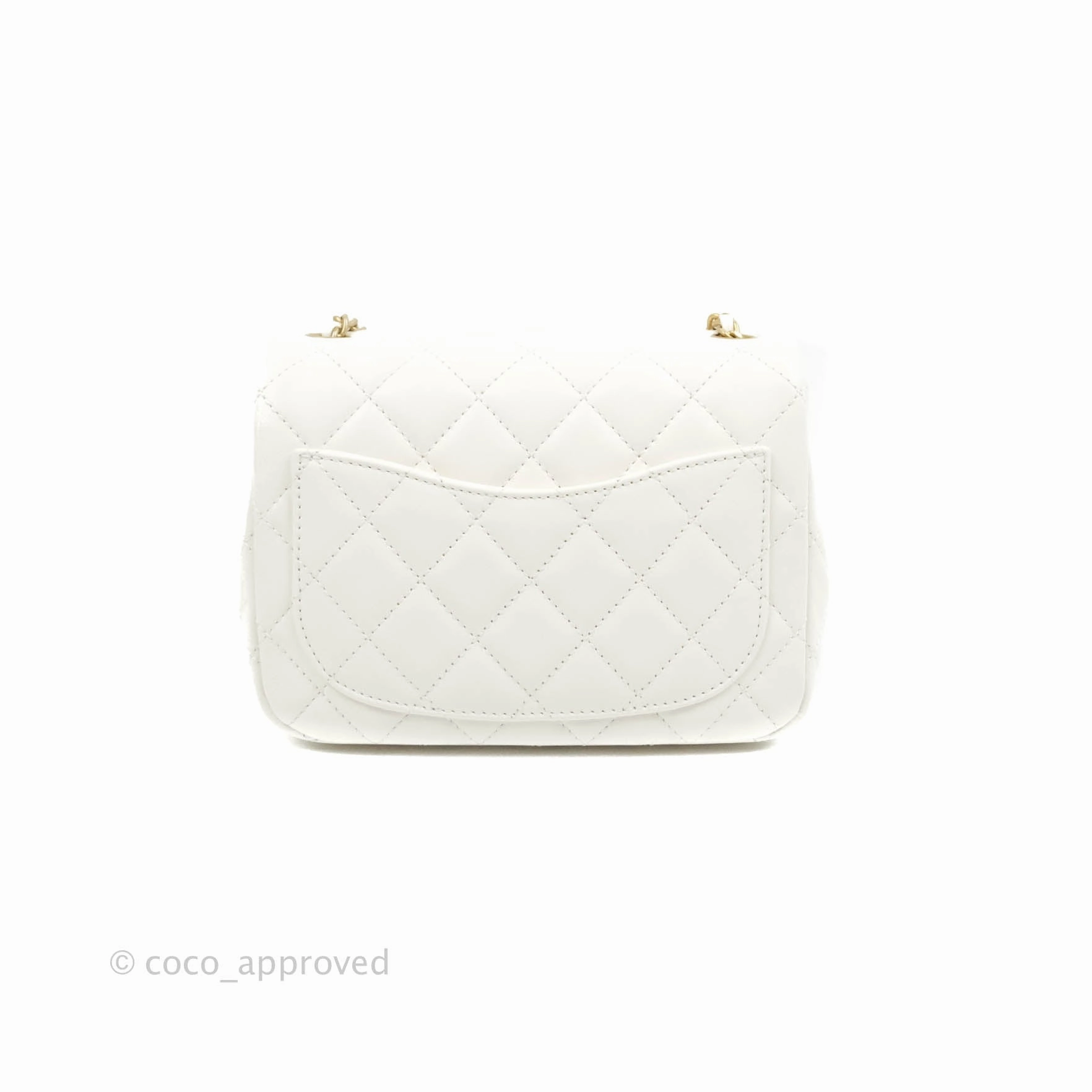 Chanel Mini Square Pearl Crush Quilted White Lambskin Gold Hardware