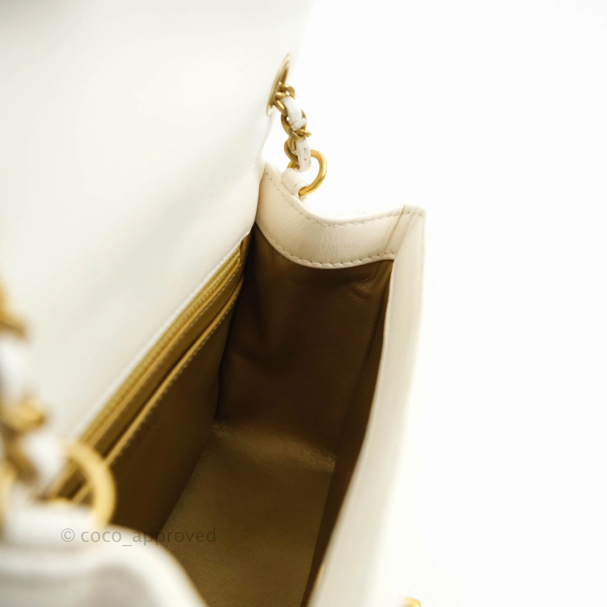 Chanel Mini Square Pearl Crush Quilted White Lambskin Gold Hardware