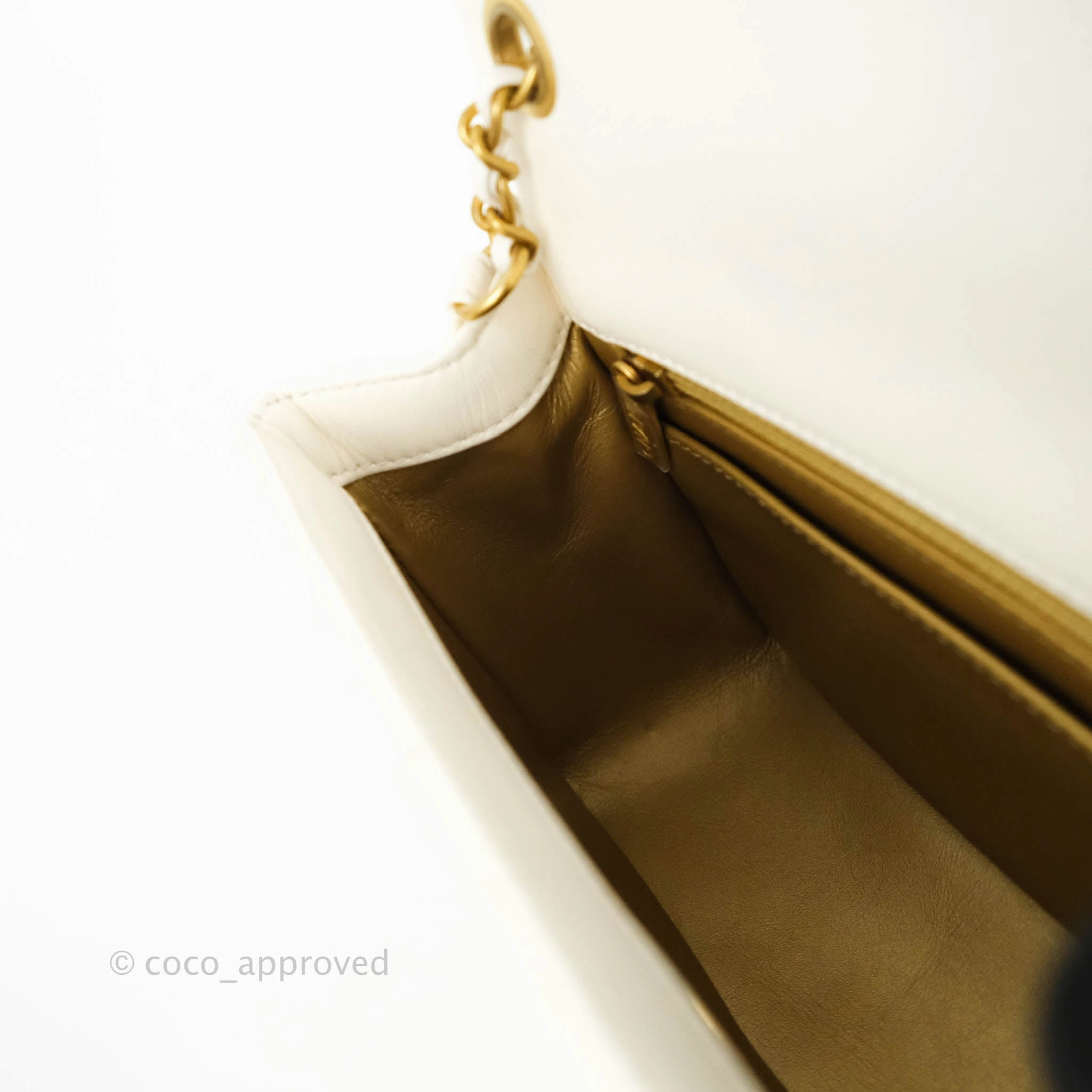 Chanel Mini Square Pearl Crush Quilted White Lambskin Gold Hardware