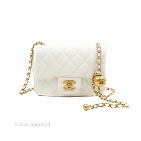 Chanel Mini Square Pearl Crush Quilted White Lambskin Gold Hardware
