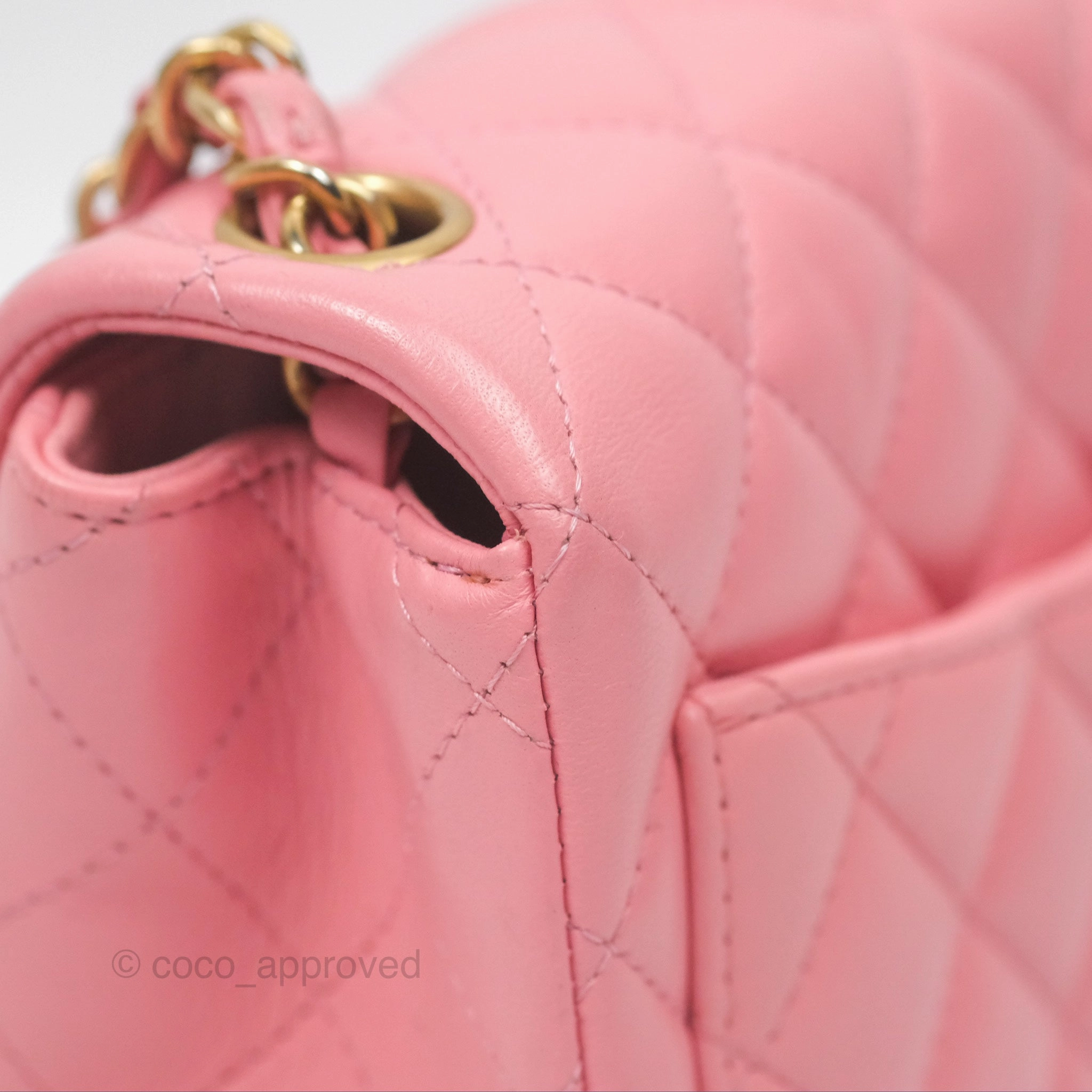Chanel Mini Square Pink Lambskin Aged Gold Hardware