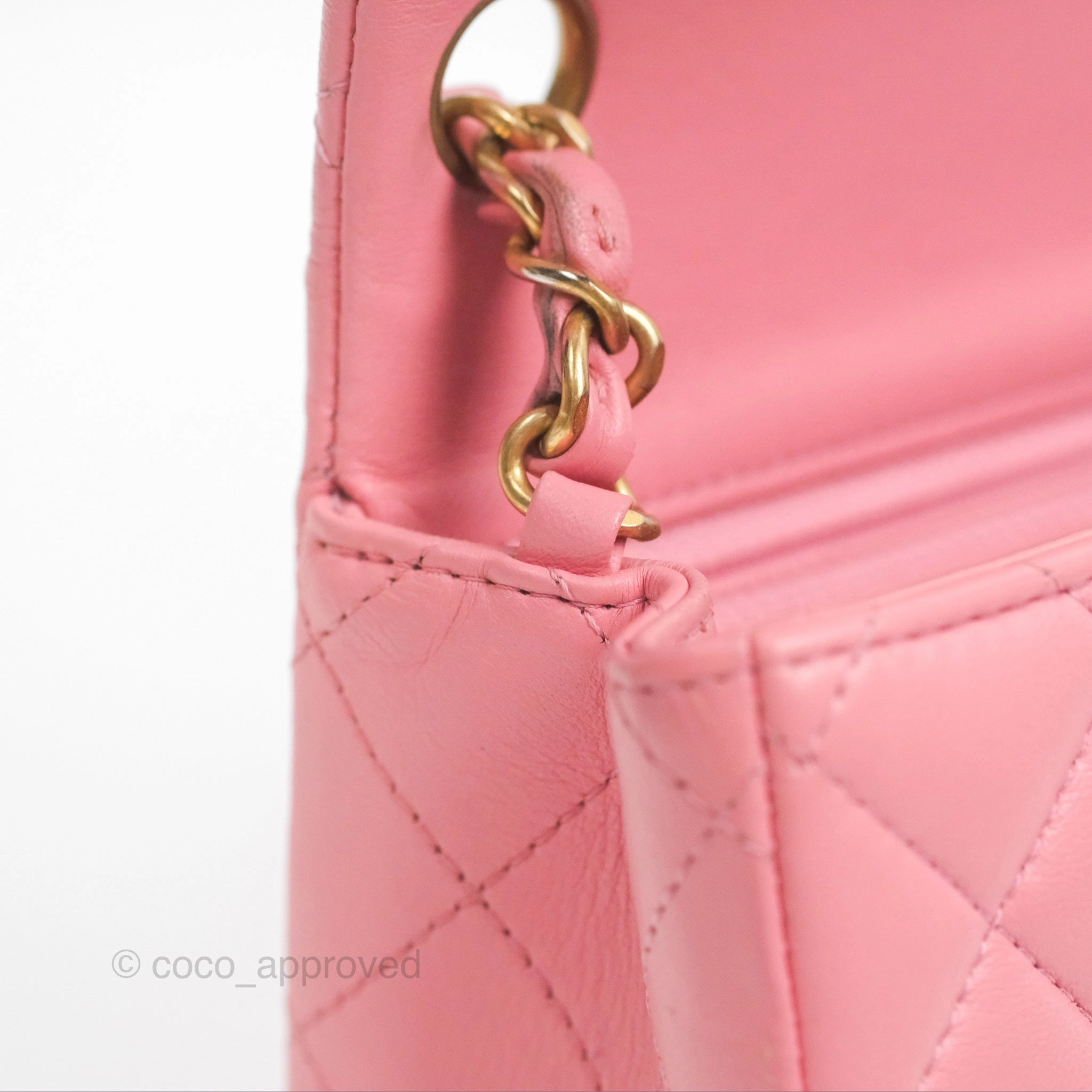 Chanel Mini Square Pink Lambskin Aged Gold Hardware
