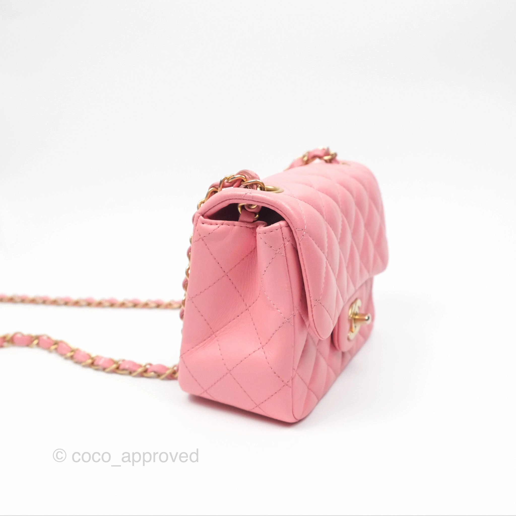 Chanel Mini Square Pink Lambskin Aged Gold Hardware