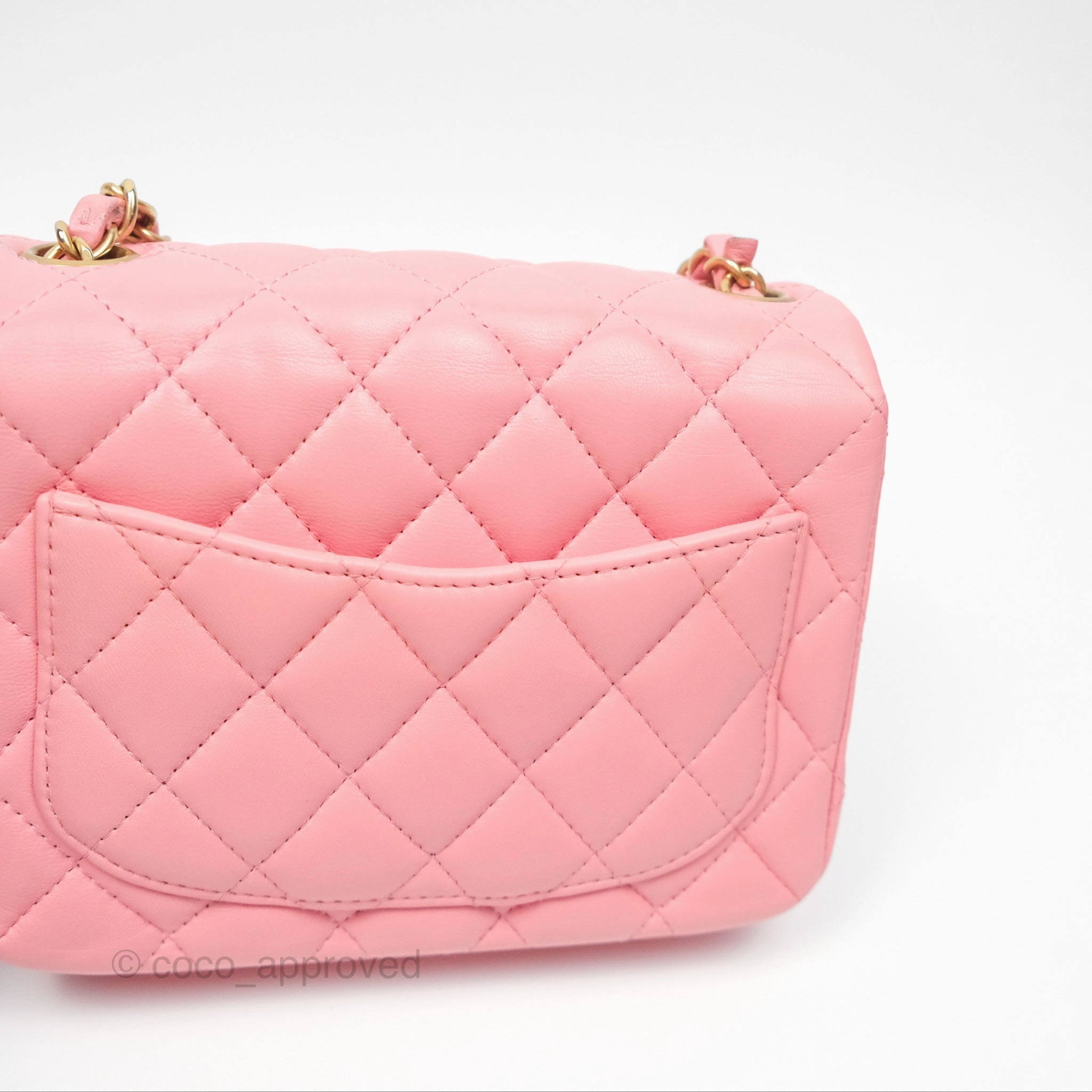 Chanel Mini Square Pink Lambskin Aged Gold Hardware