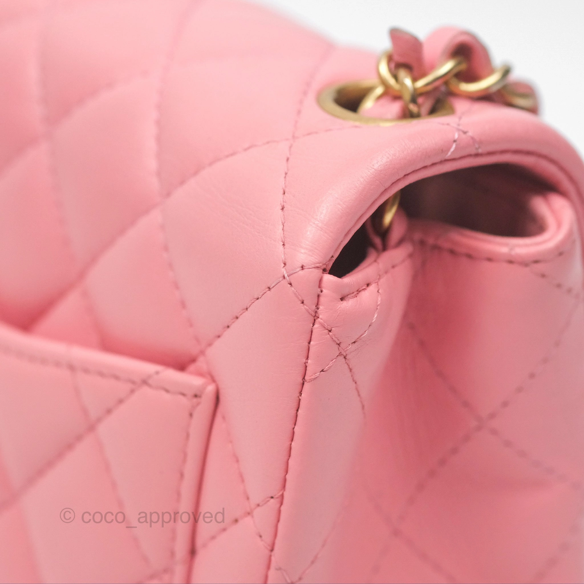 Chanel Mini Square Pink Lambskin Aged Gold Hardware
